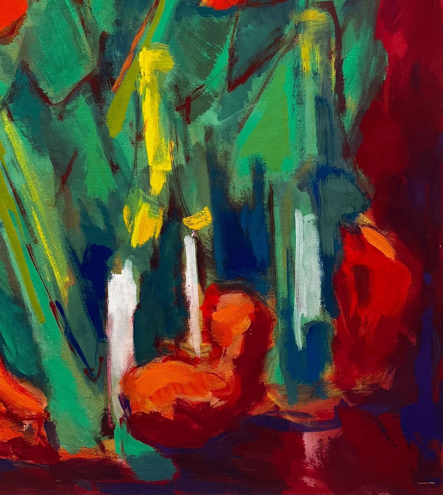 Guy Nicod Abstract Red Flowers With Bottles And Fruit French Modernist Gouache photo 712.0