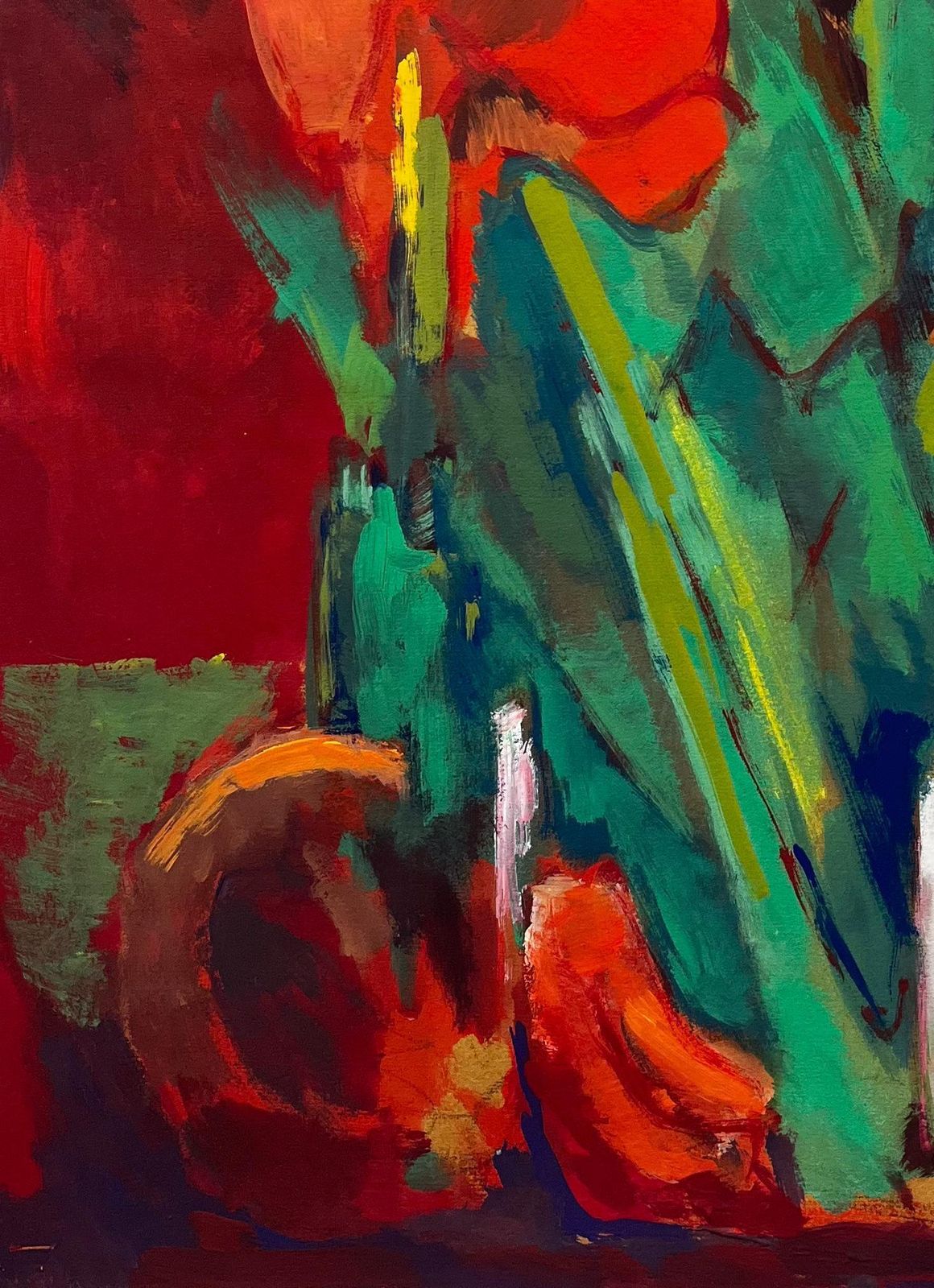 Guy Nicod Abstract Red Flowers With Bottles And Fruit French Modernist Gouache photo vinterior