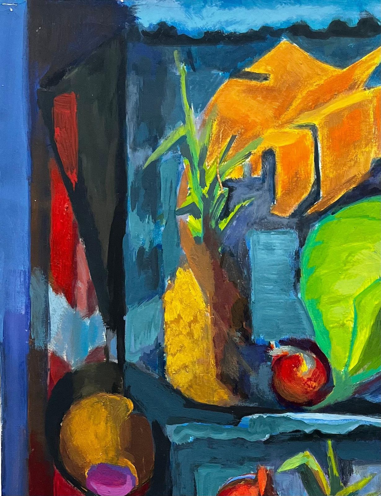 Guy Nicod Pineapple Pomegranates Fruit Display With Leaves Shelves Modernist Still Life photo Art