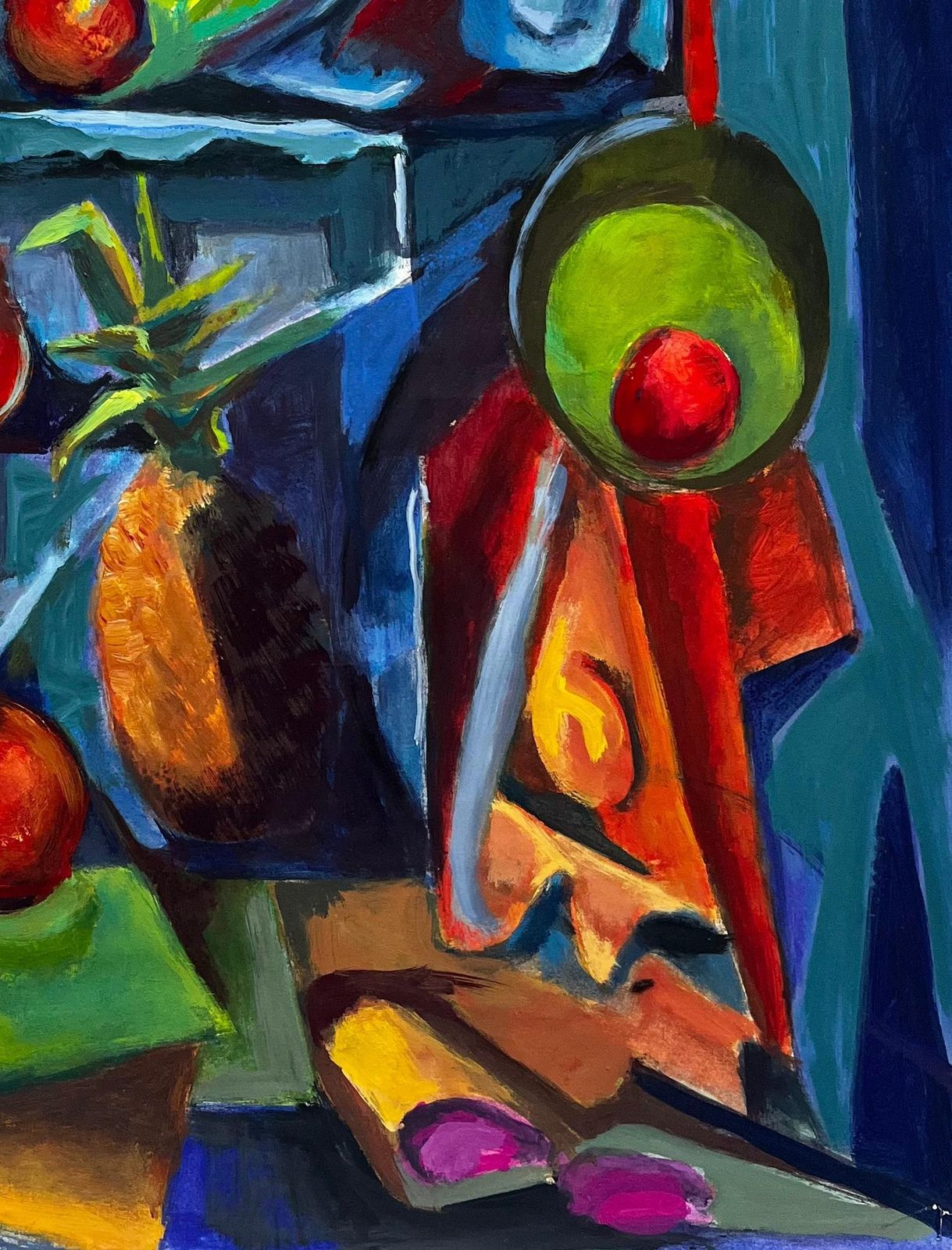 Guy Nicod Pineapple Pomegranates Fruit Display With Leaves Shelves Modernist Still Life photo 585.0