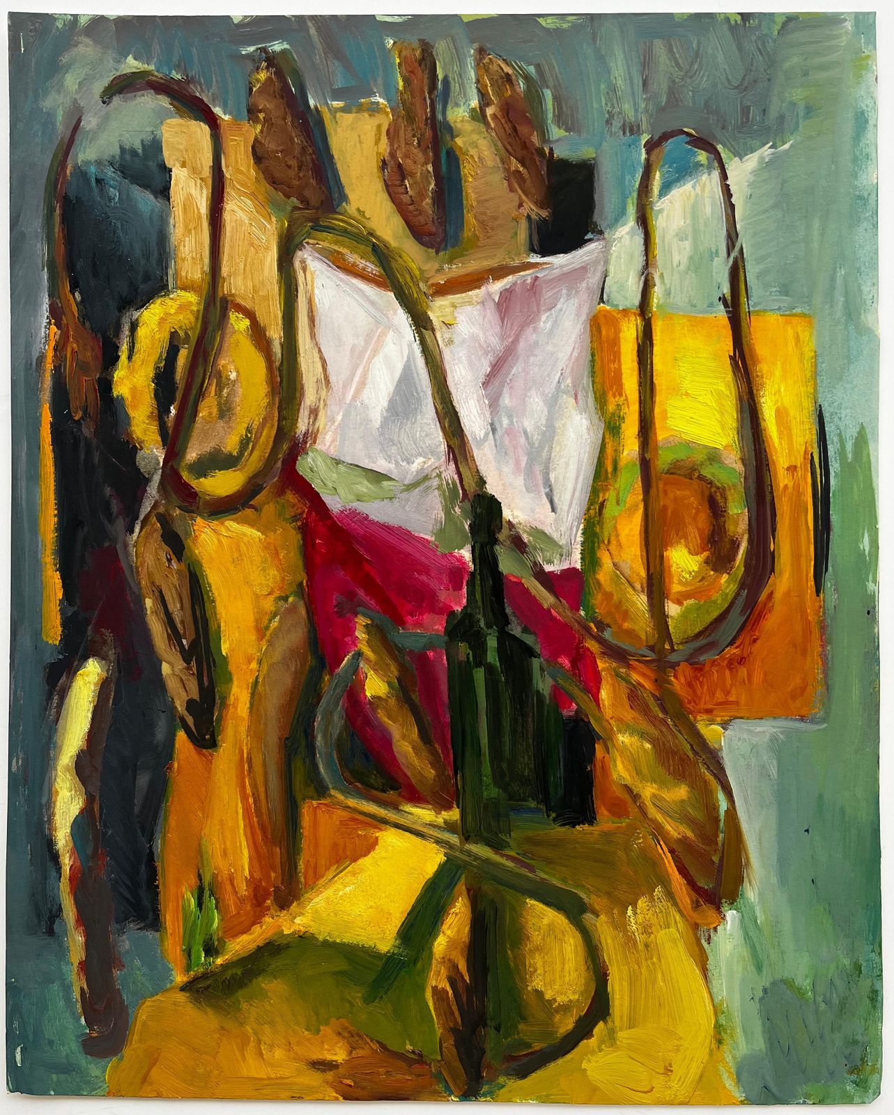 Guy Nicod Green Bottle Looping Rope Draped Fabrics And Yellow Red Forms French Modernist photo furniture