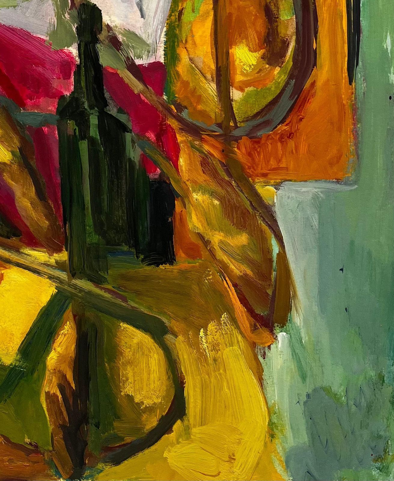 Guy Nicod Green Bottle Looping Rope Draped Fabrics And Yellow Red Forms French Modernist photo 606.0
