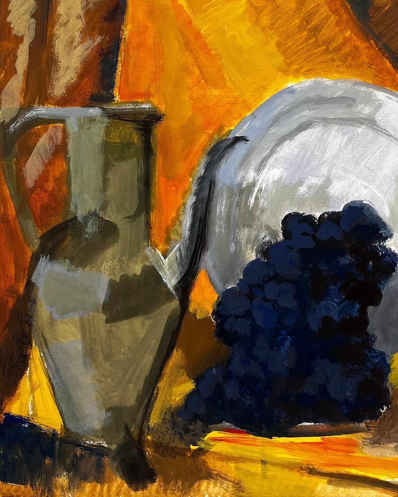 Guy Nicodgrapes Wine Bottles Jug And Plate Golden Drapery French Modernist Still Life photo Art