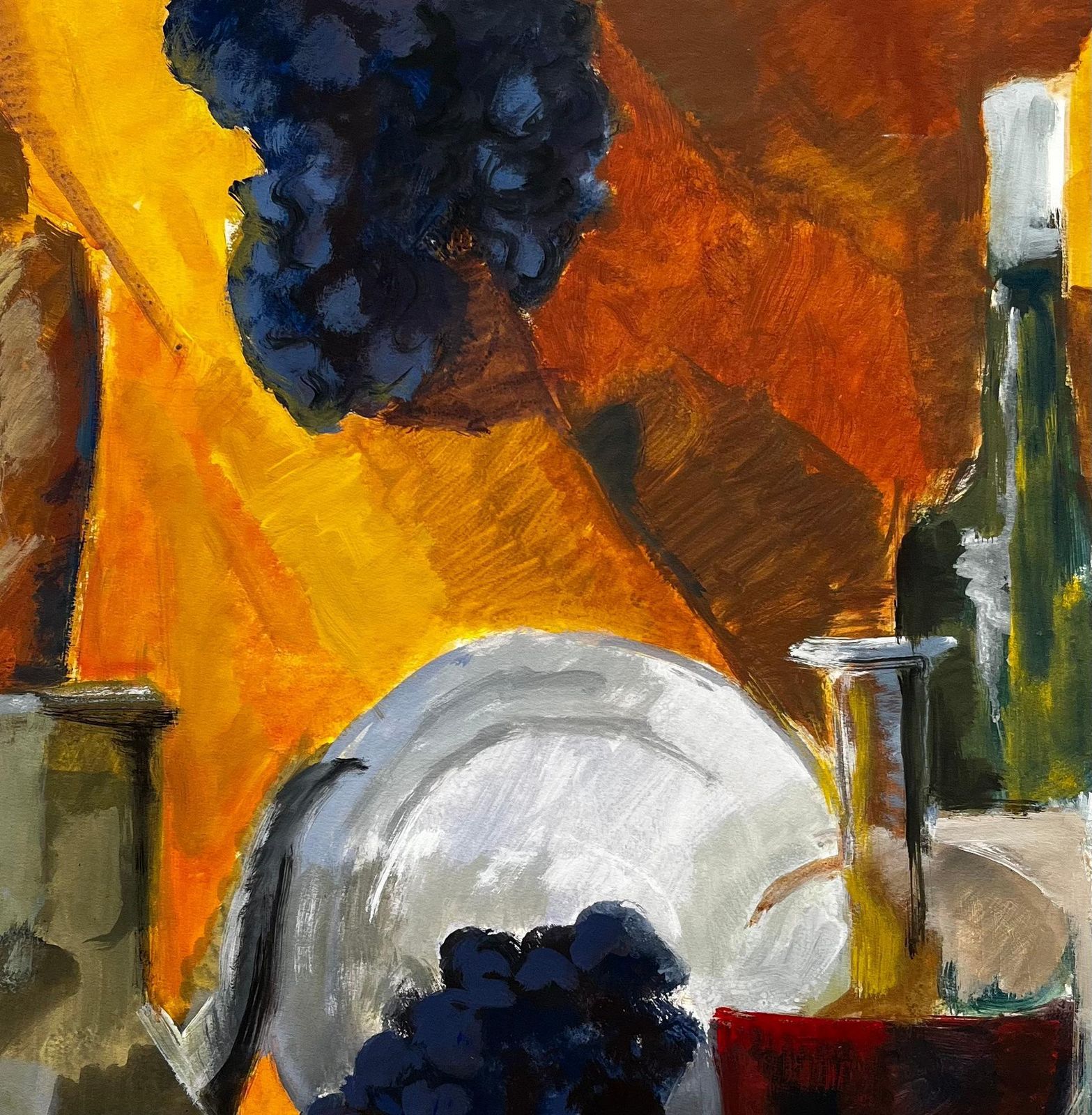 Guy Nicodgrapes Wine Bottles Jug And Plate Golden Drapery French Modernist Still Life photo buy