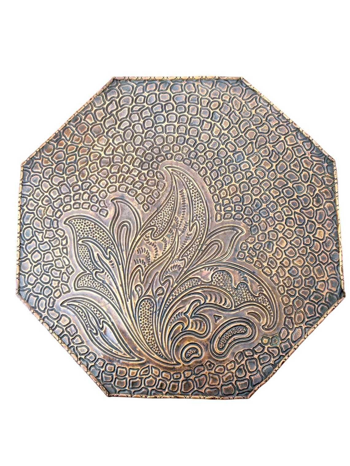Octagonal Art Deco Side Table With Embossed Brass Top 1930s photo for sale