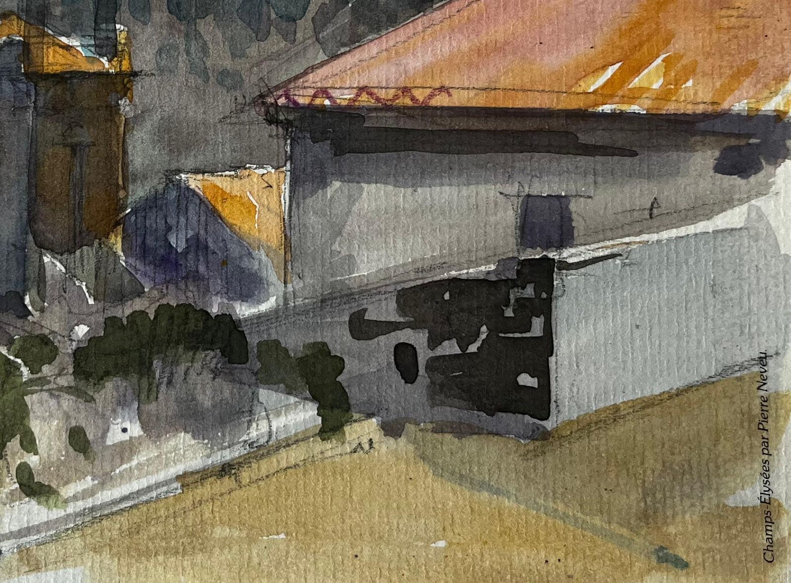 Pierre Neveufrench Hilltop Buildings Orange Roofs Mountain View Evening Light Watercolor photo 463.0