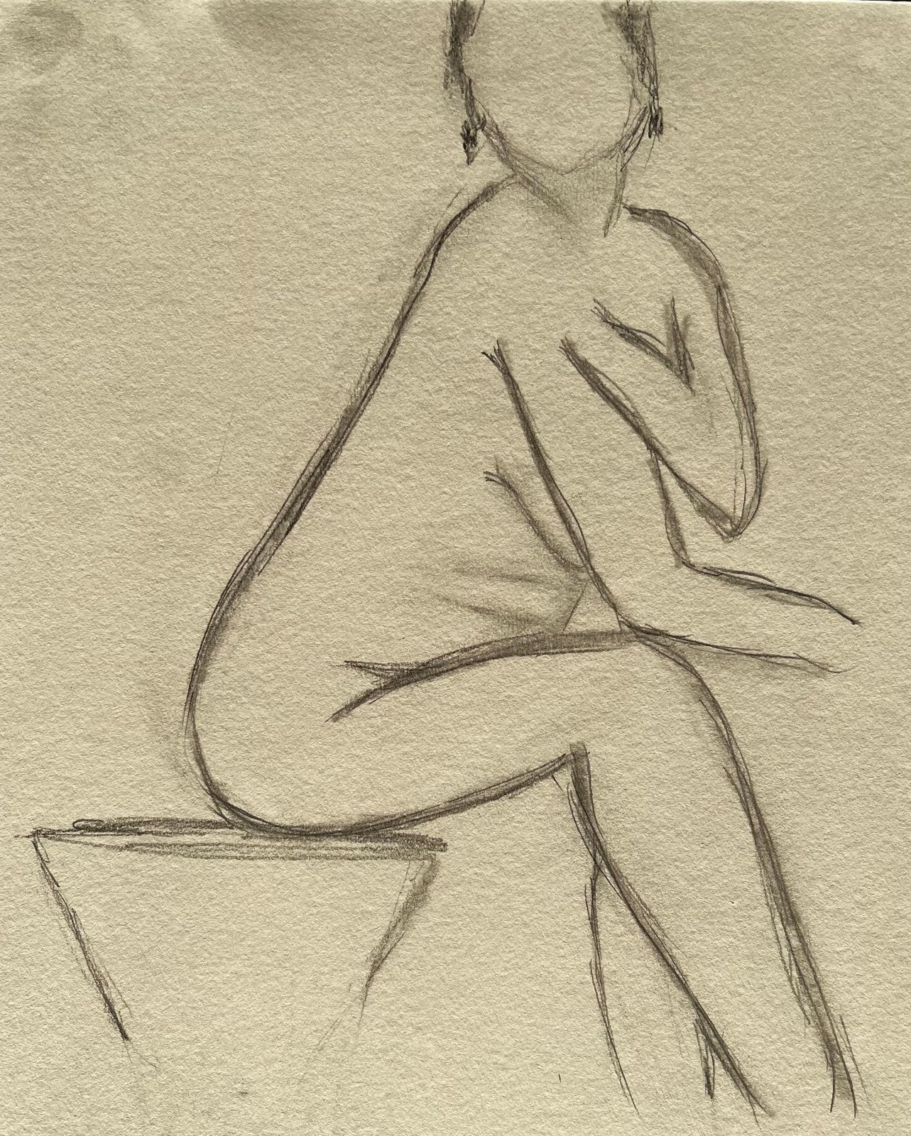 Minty Ramseyseated Nude Female Figure Minimalist Pencil Life Drawing Contemporary Gesture2025
