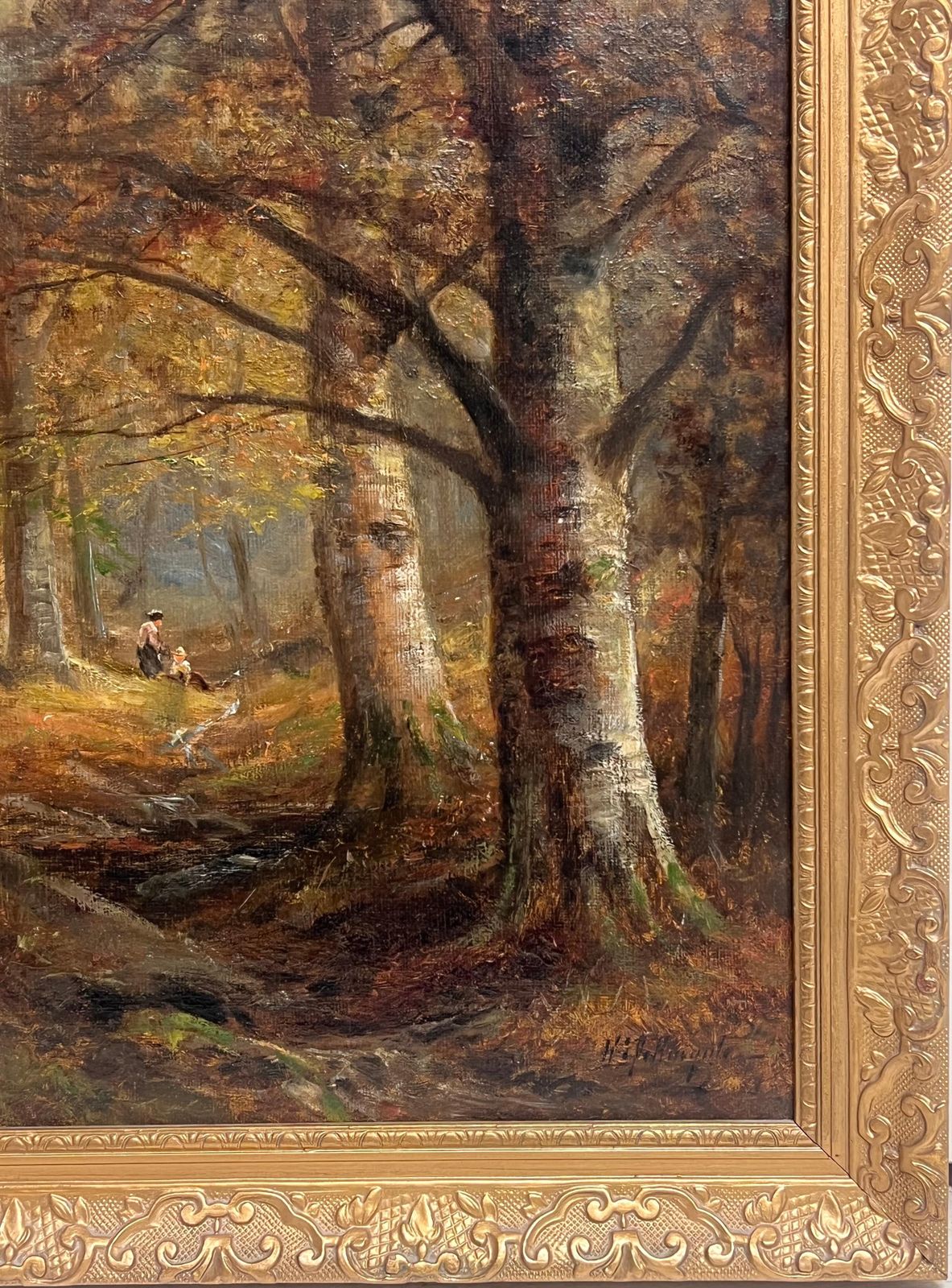 W Pettingale (19th Century)signed Victorian Oil Painting Gathering Firewood Autumn Woodland Pathway photo vinterior