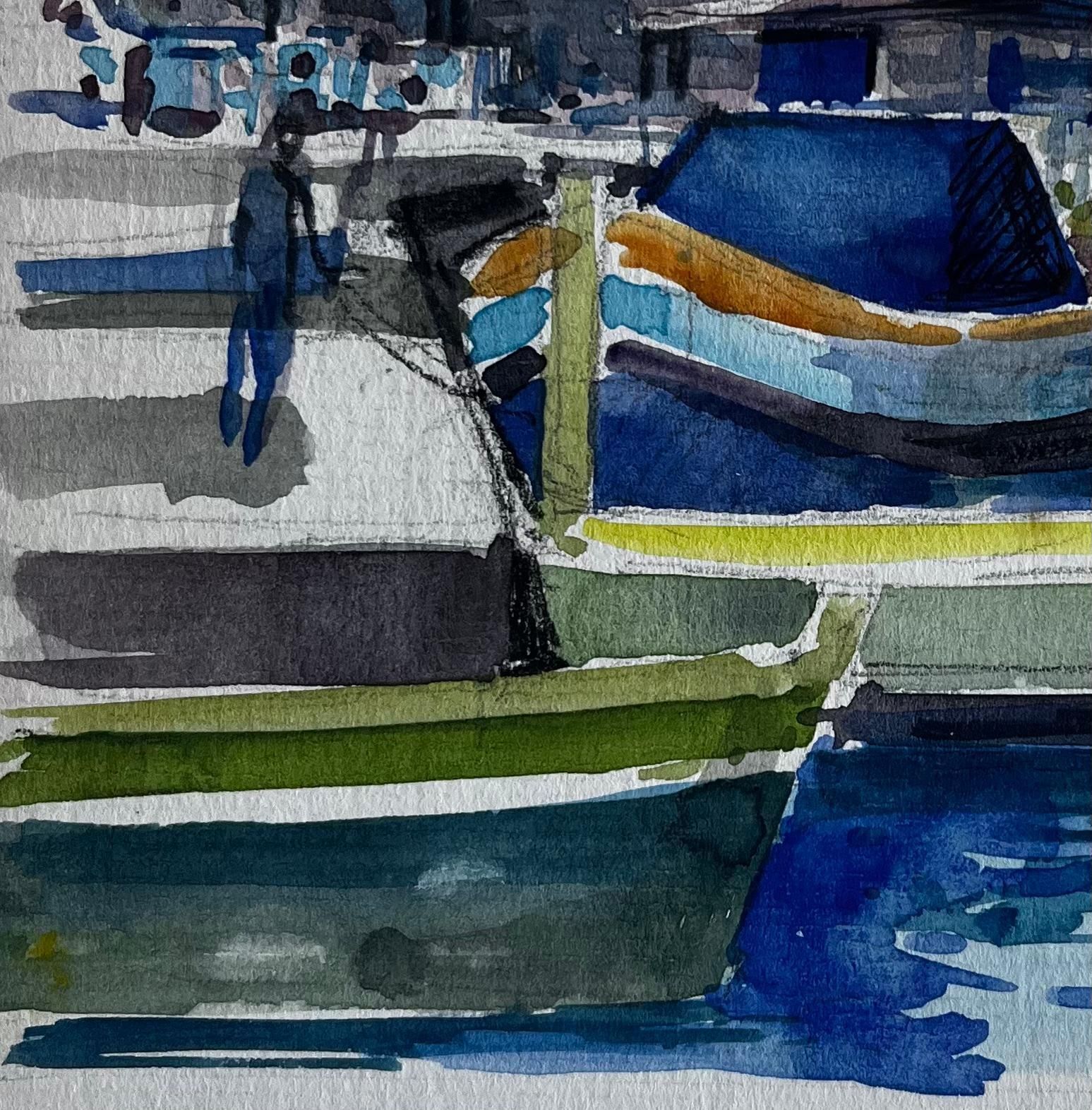 Pierre Neveumediterranean Fishing Boats Coastal Harbour Scene Watercolour By Pierre Neveu photo vinterior
