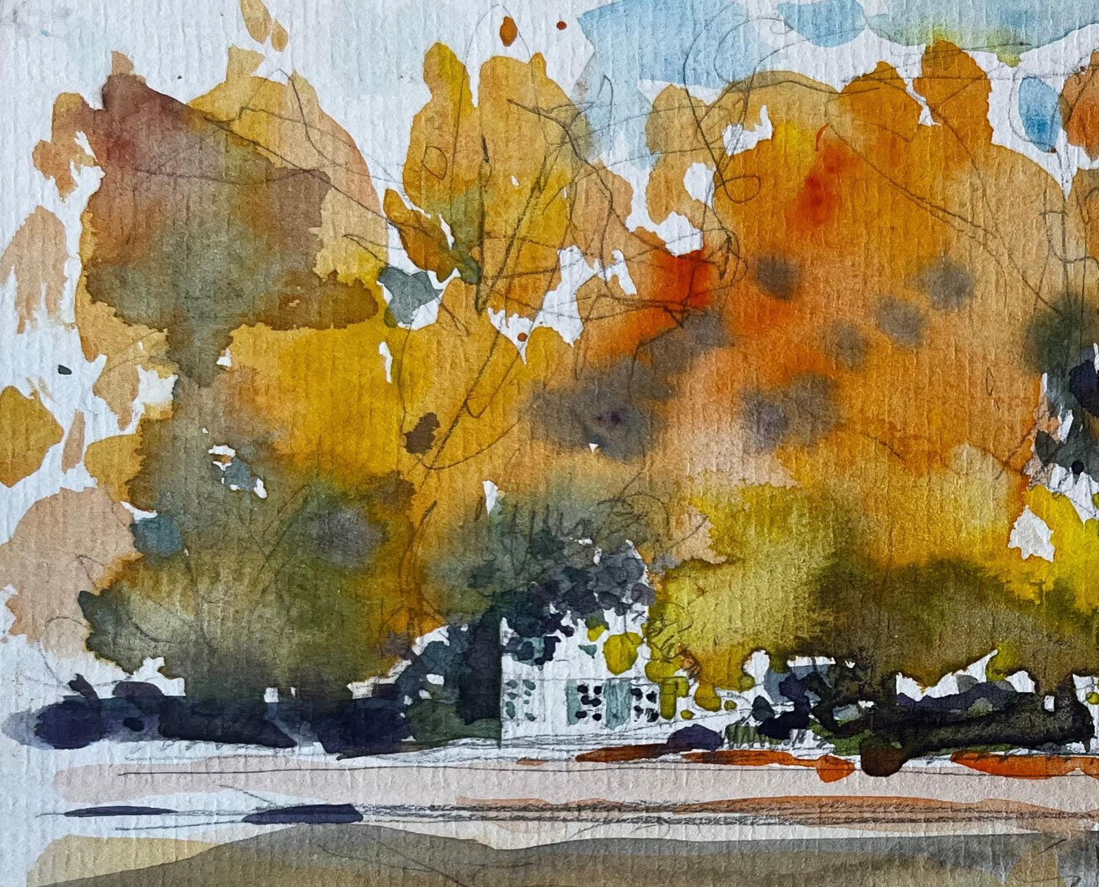 Pierre Neveuautumn Trees Lakeside Reflections Riverside House Golden Foliage Landscape photo Art