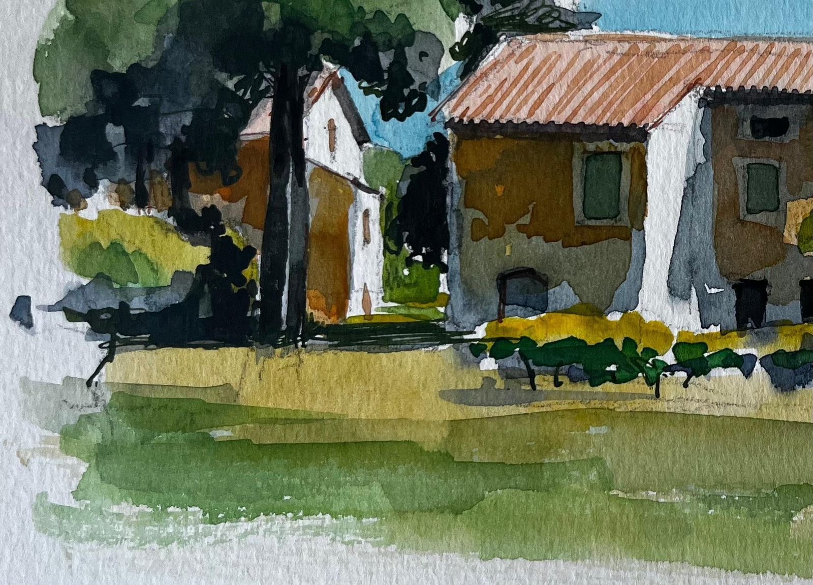 Pierre Neveuprovence Farmhouse Terracotta Roof Trees And Summer Light Watercolour Study photo vinterior