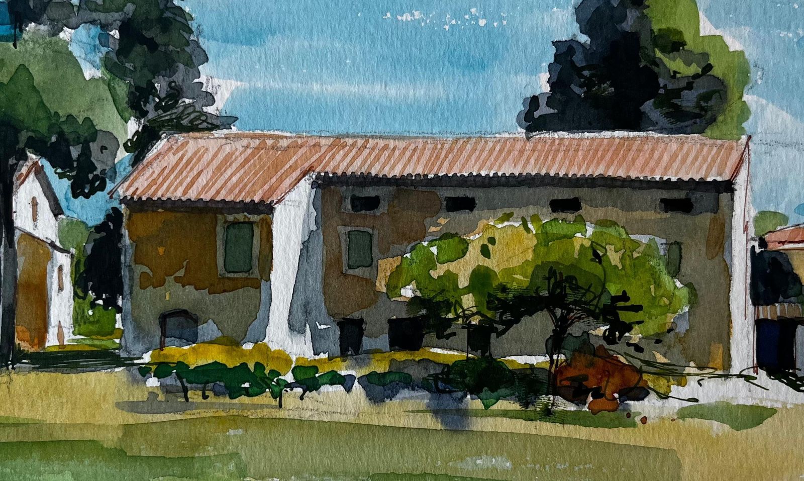 Pierre Neveuprovence Farmhouse Terracotta Roof Trees And Summer Light Watercolour Study photo buy