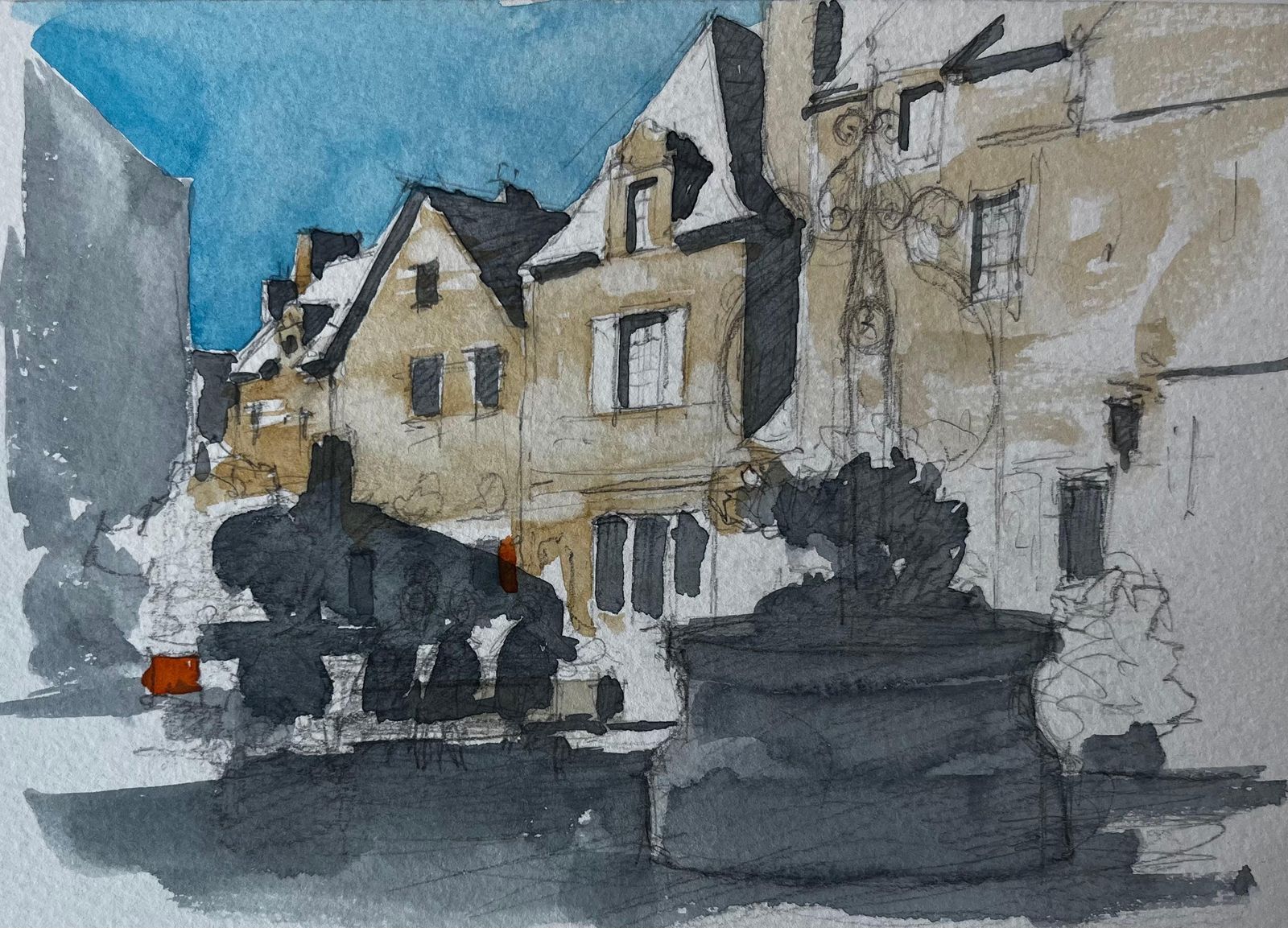 Pierre Neveurochefort En Terre Brittany Village Square Stone Fountain French Street Scene