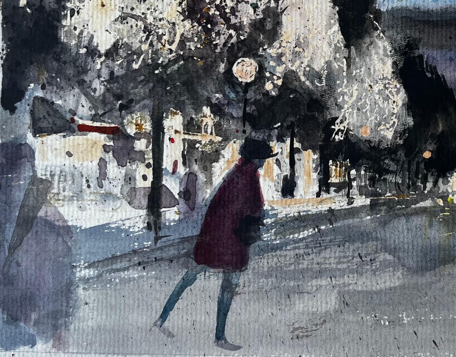 Pierre Neveuparis Eiffel Tower Night Street Scene Figures Winter Trees City Lights photo vinterior