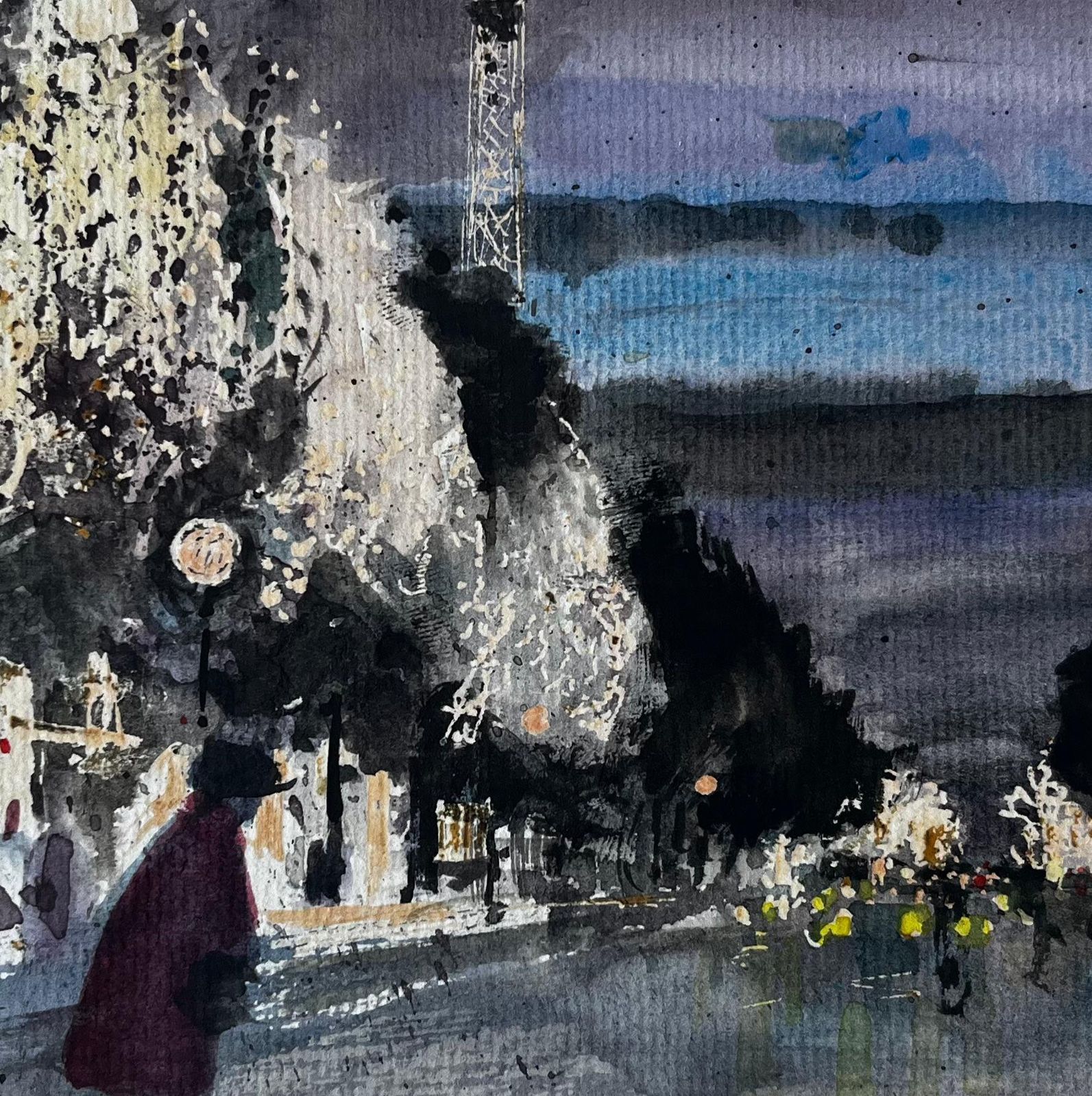 Pierre Neveuparis Eiffel Tower Night Street Scene Figures Winter Trees City Lights photo buy