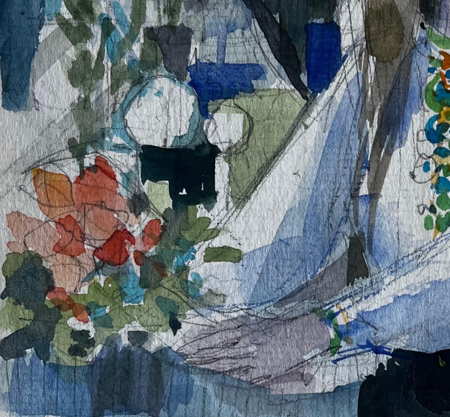 Pierre Neveuseated Woman With Flowers Interior Scene Figurative Watercolour By Pierre Neveu photo vinterior