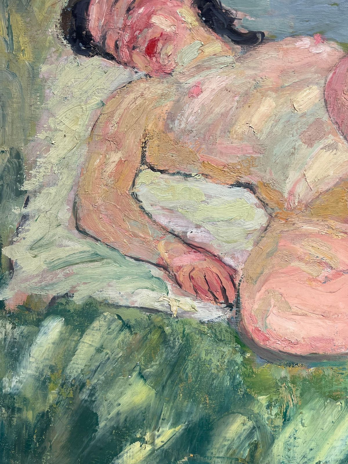 Suzanne Dinkesfrench Mid Century Large Oil Painting Nude Lady Reclining On River Bank1950's photo Art