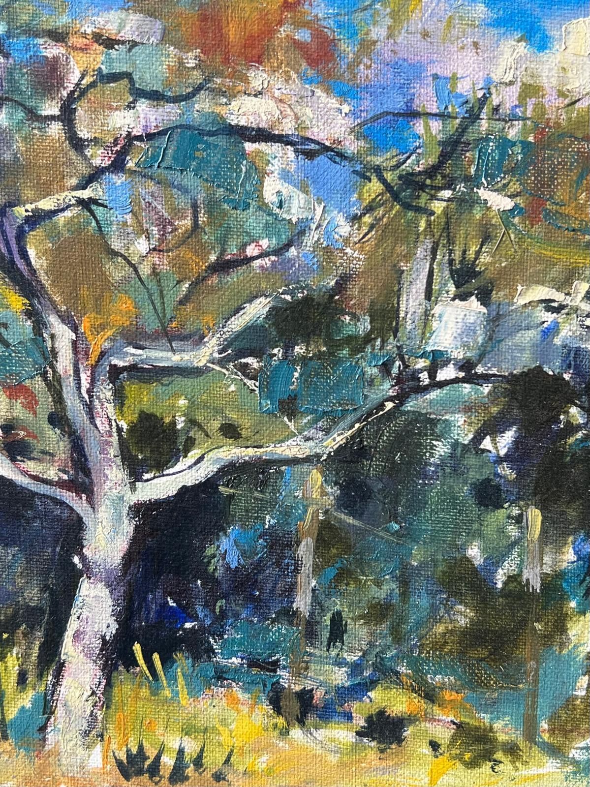 Pierre Neveubright Tree In Sunlit Meadow With Colorful Leaves And Forest French Oil Painting photo for sale