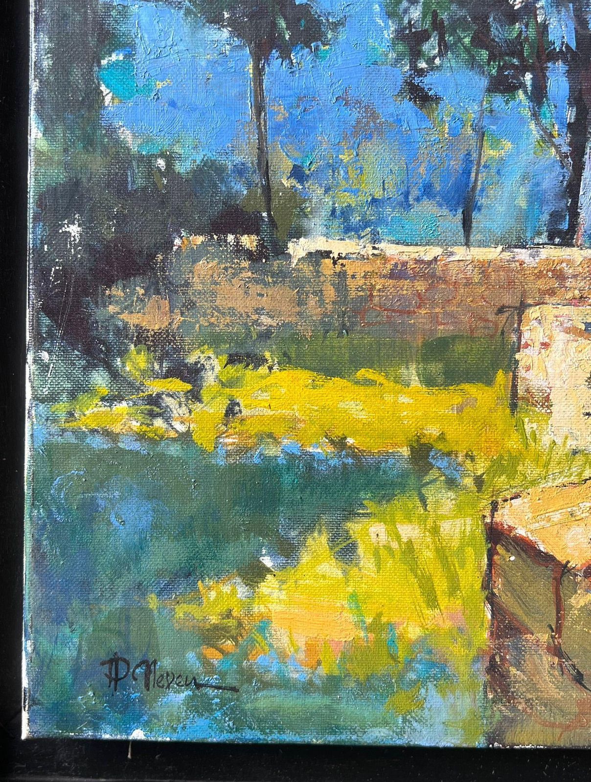 Pierre Neveusunlit Garden With Stone Well And Flowers Beside Shade Trees French Oil Painting photo 688.0
