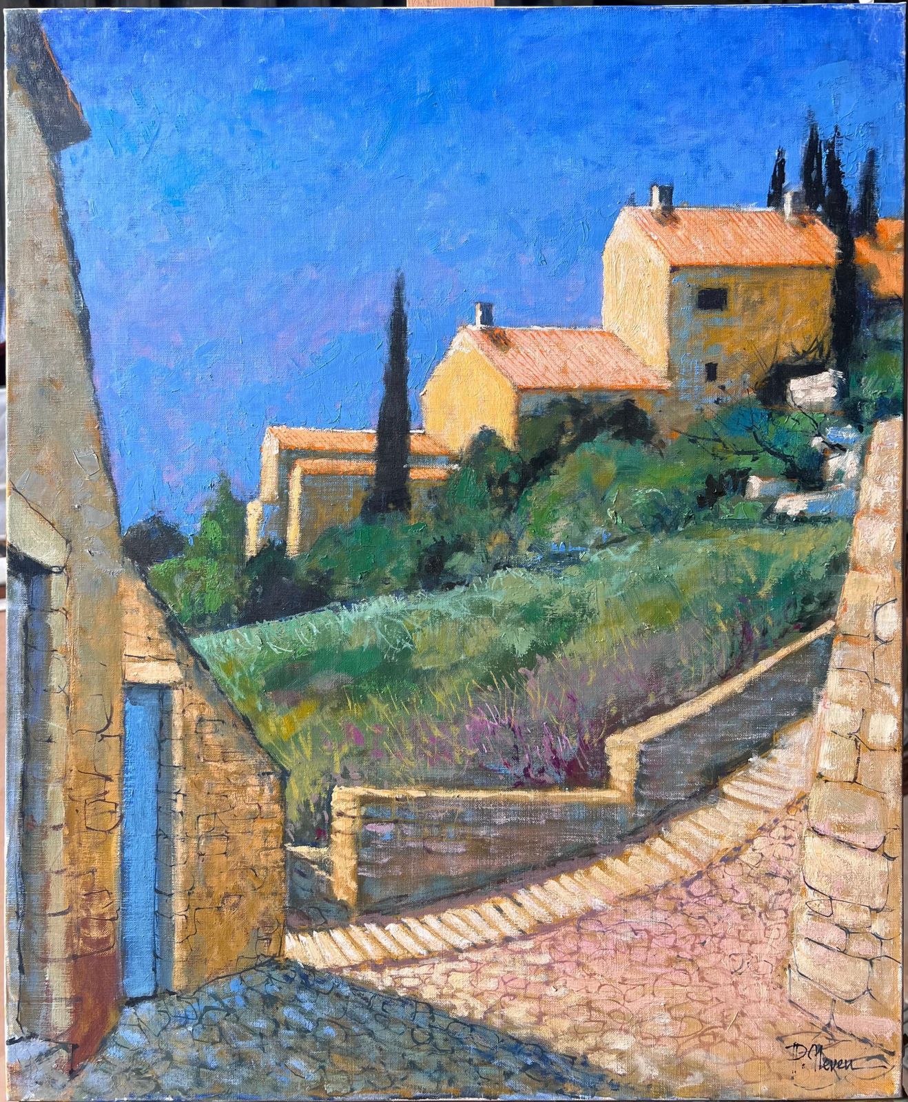 Pierre Neveusunlit Hillside Village With Stone Path And Golden Homes Vue French Oil Painting photo furniture