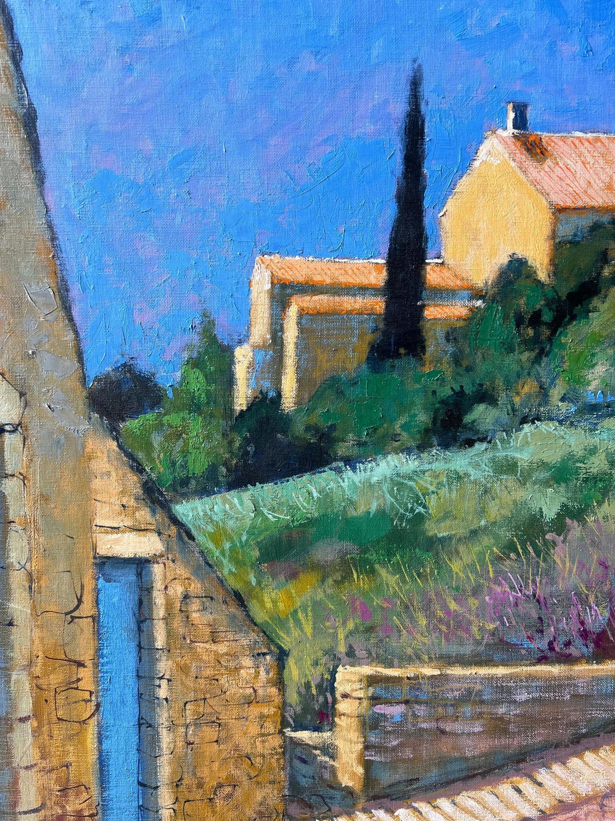 Pierre Neveusunlit Hillside Village With Stone Path And Golden Homes Vue French Oil Painting photo 561.0