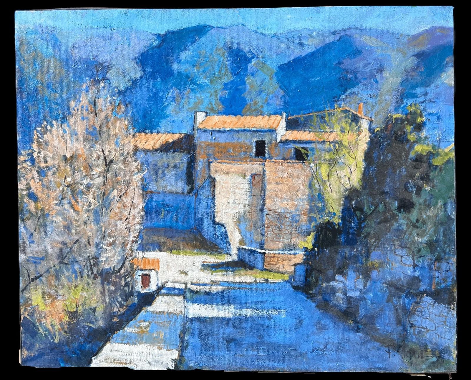Pierre Neveust Martin De Castillon Sunny Mountain Village Way Old Houses French Oil Painting photo furniture