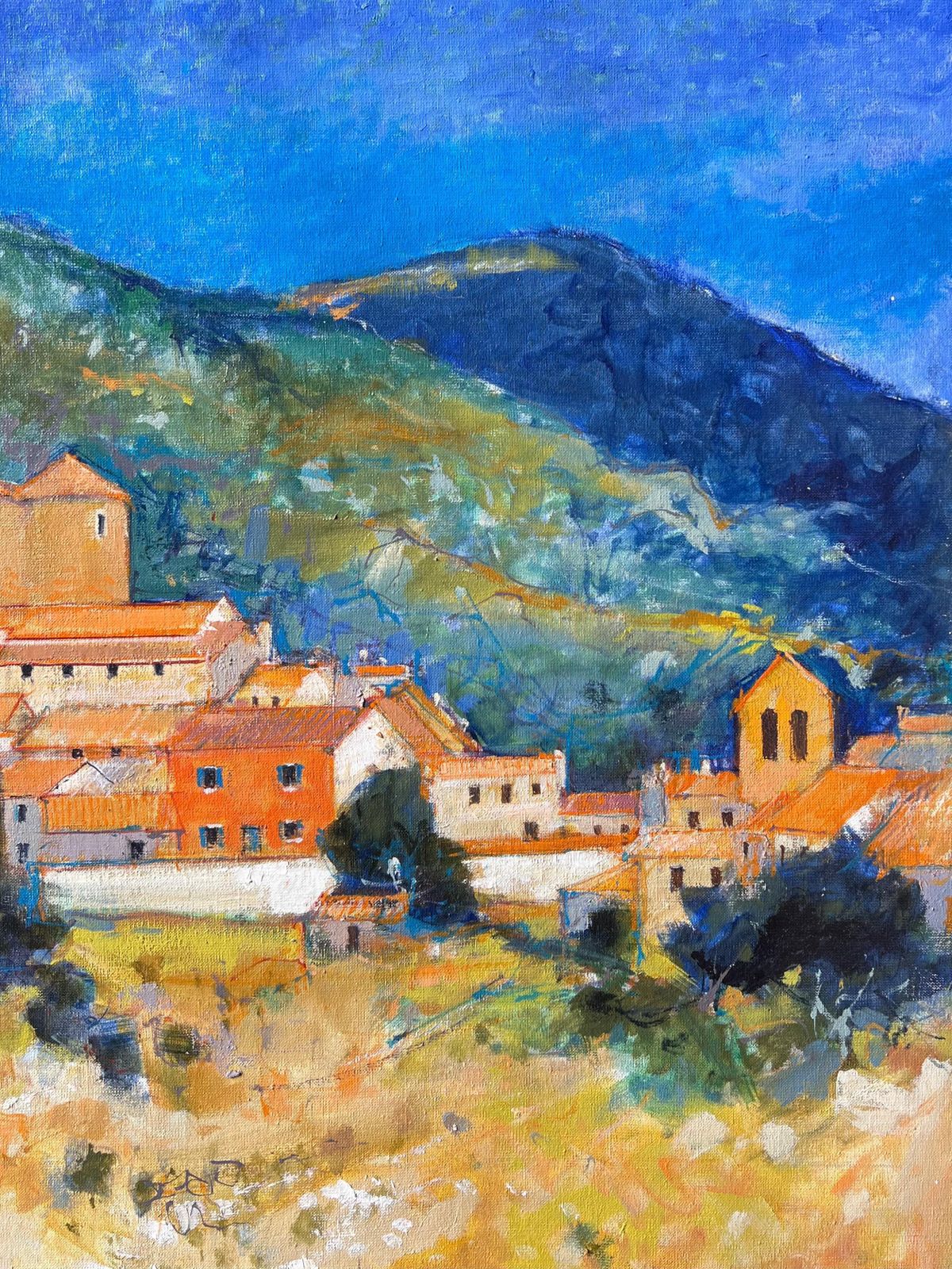 Pierre Neveua Hilltop Fortress Above Orange Roof Village In Sunlit Hills French Oil Painting photo buy