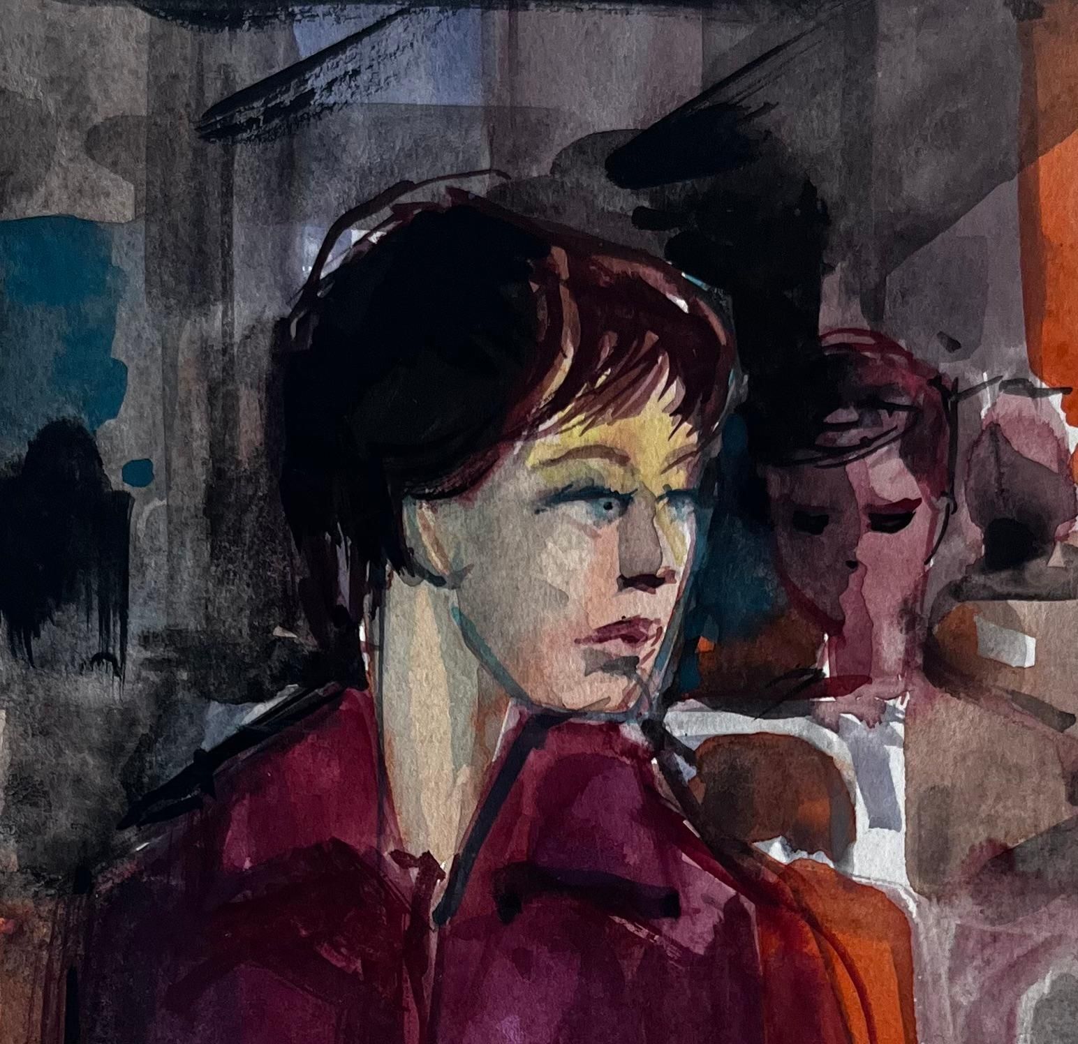 Pierre Neveuwoman On Morning Train Interior Commuter Portrait Watercolor photo buy