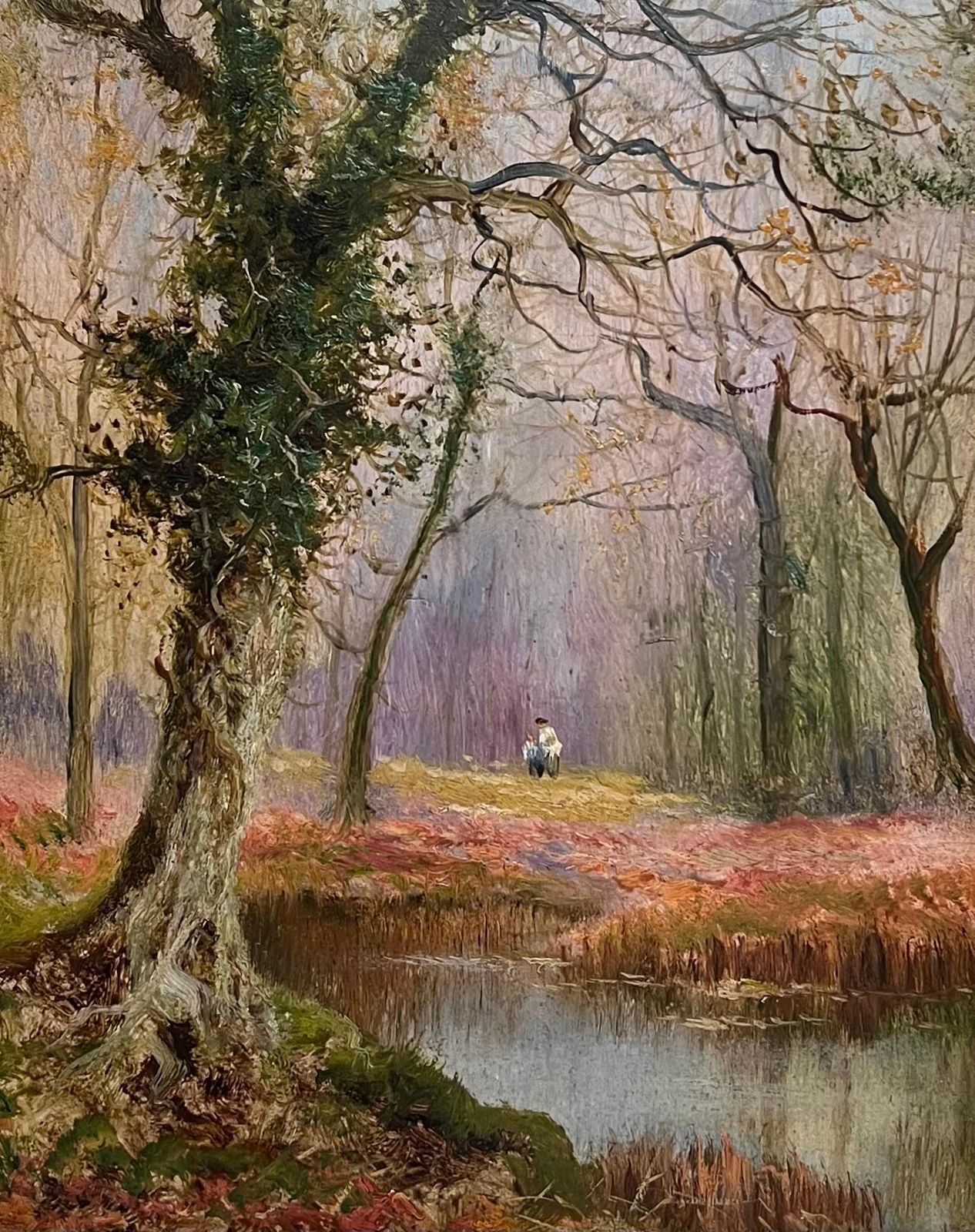 Daniel Sherrinburnham Woods Antique English Oil Painting Figures In Autumn Woodland Glade photo Art
