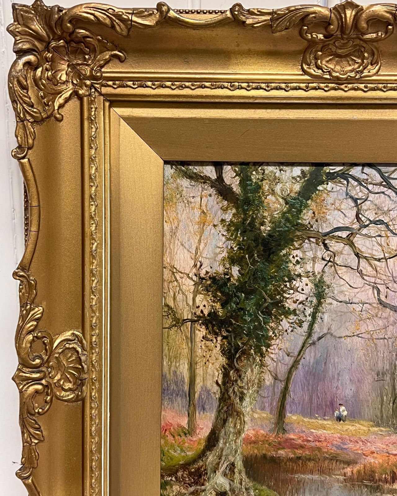 Daniel Sherrinburnham Woods Antique English Oil Painting Figures In Autumn Woodland Glade photo 979.0