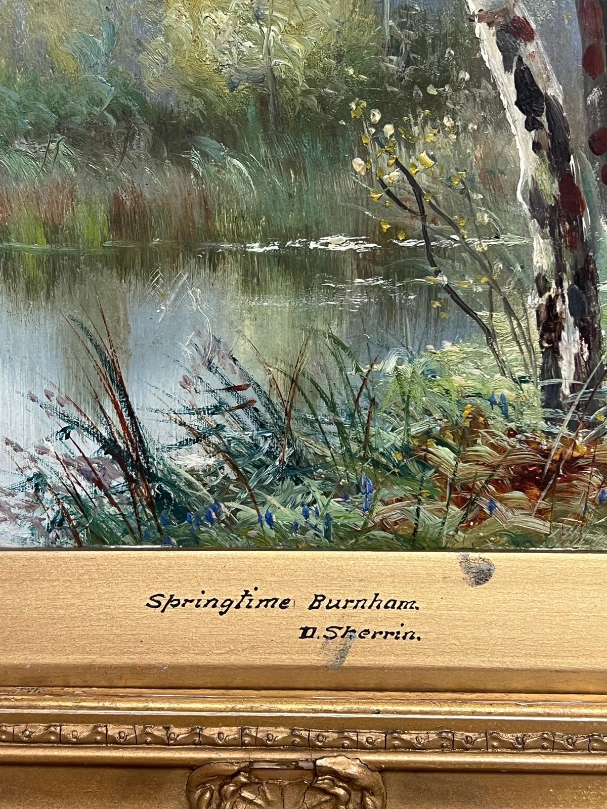 Daniel Sherrinvictorian English Oil Painting Woodland River Glade Landscape In Gilt Frame photo vinterior