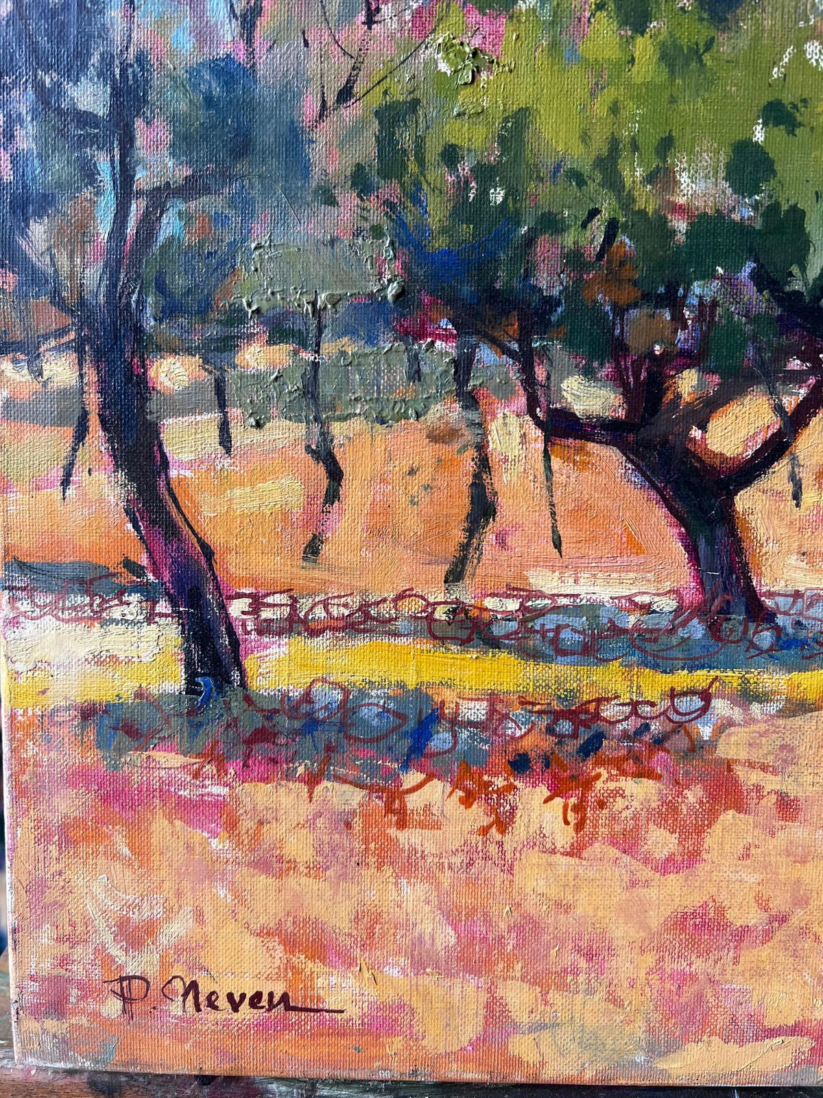 Pierre Neveusunlit Olive Grove With Hilltop Village In Vibrant French Countryside photo vinterior
