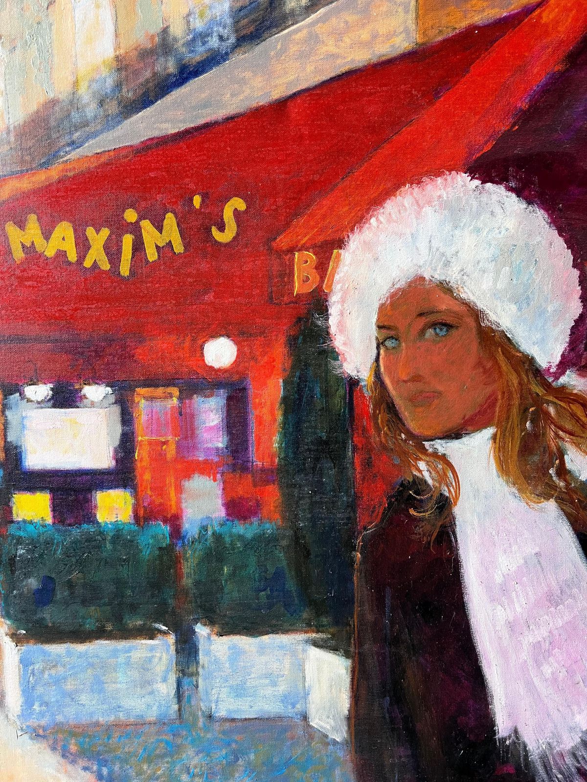 Pierre Neveuat Paris Maxim's Nightly Street Scene With Two Stylish Women French Oil Painting photo for sale