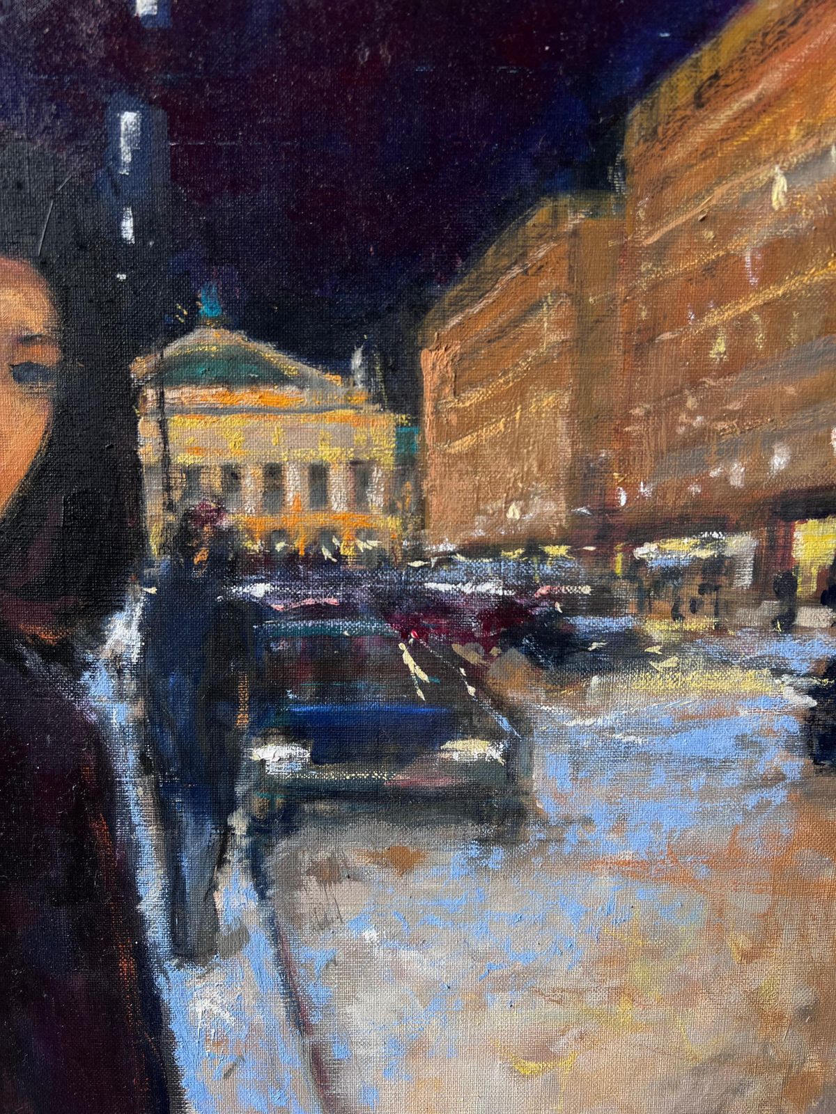 Pierre Neveuwoman On Paris Opera Snowy Street At Night With Lights French Oil Painting photo Art