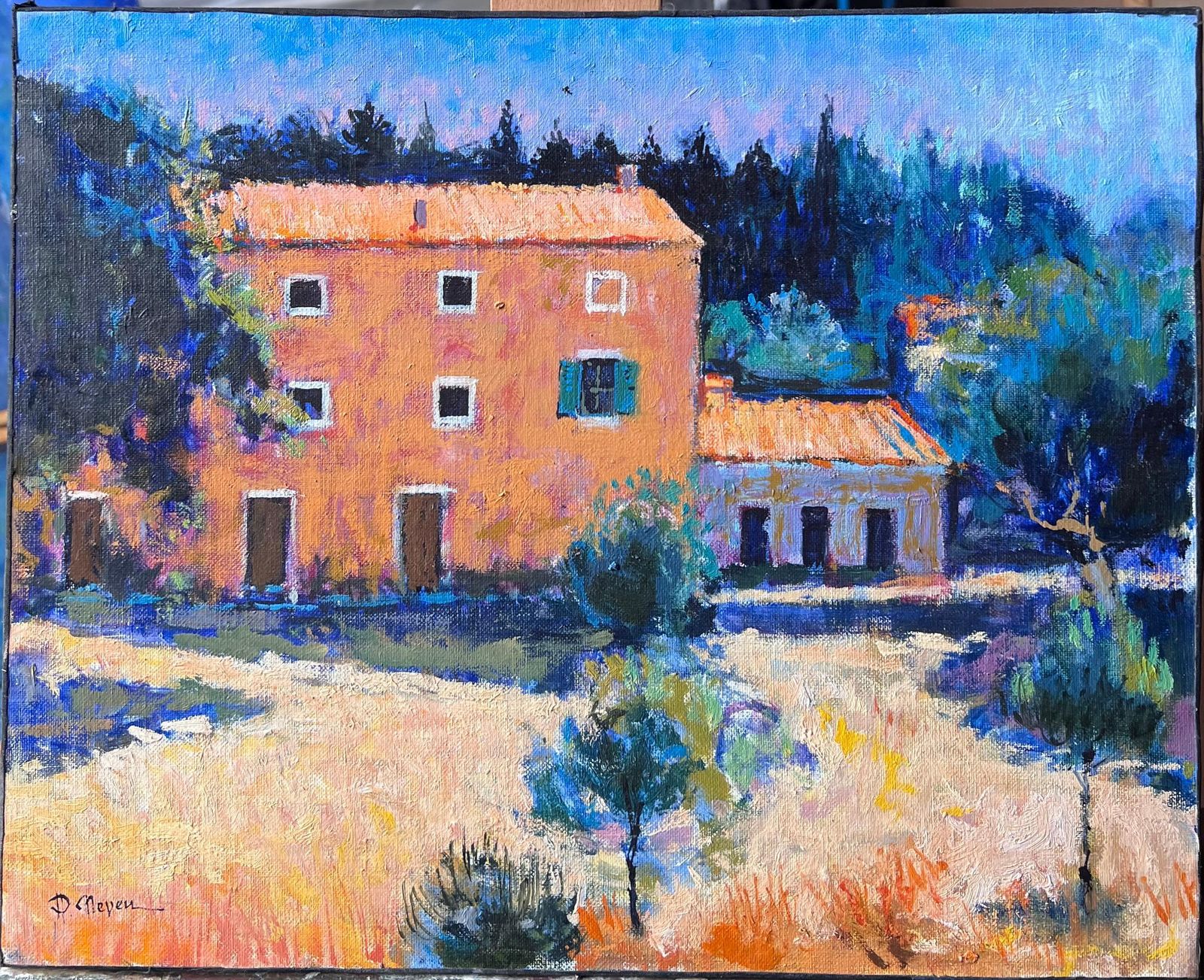 Pierre Neveusunlit Provencal Farmhouse Amid Trees And Fields In Apt France Oil Painting photo furniture