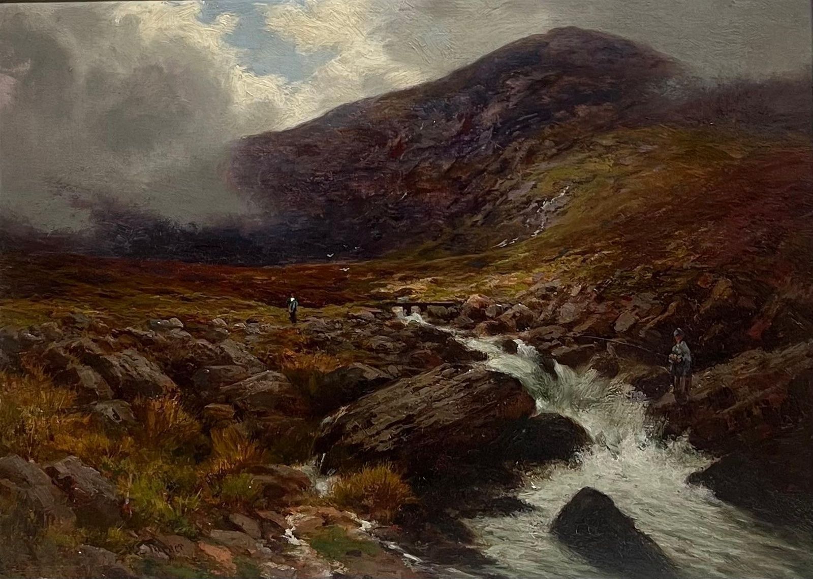 William Lakin Turnerantique Scottish Highlands River Misty Landscape Signed Oil Anglers By River photo furniture
