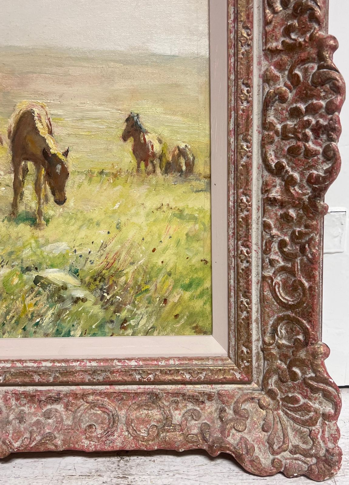 English School Dartmoor Ponies On Moor Landscape Fine English 1950's Impressionist Oil Painting photo vinterior