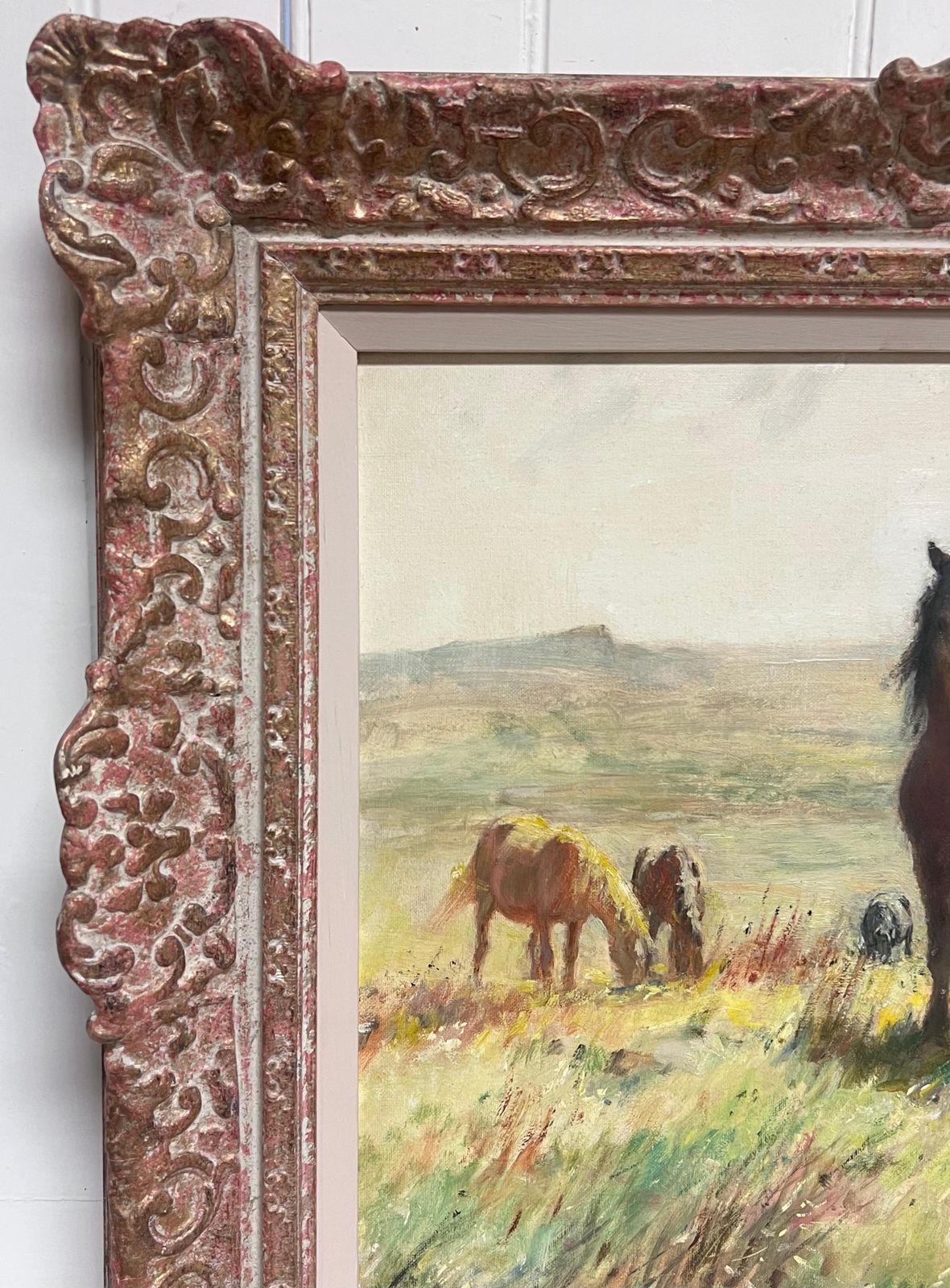 English School Dartmoor Ponies On Moor Landscape Fine English 1950's Impressionist Oil Painting photo buy