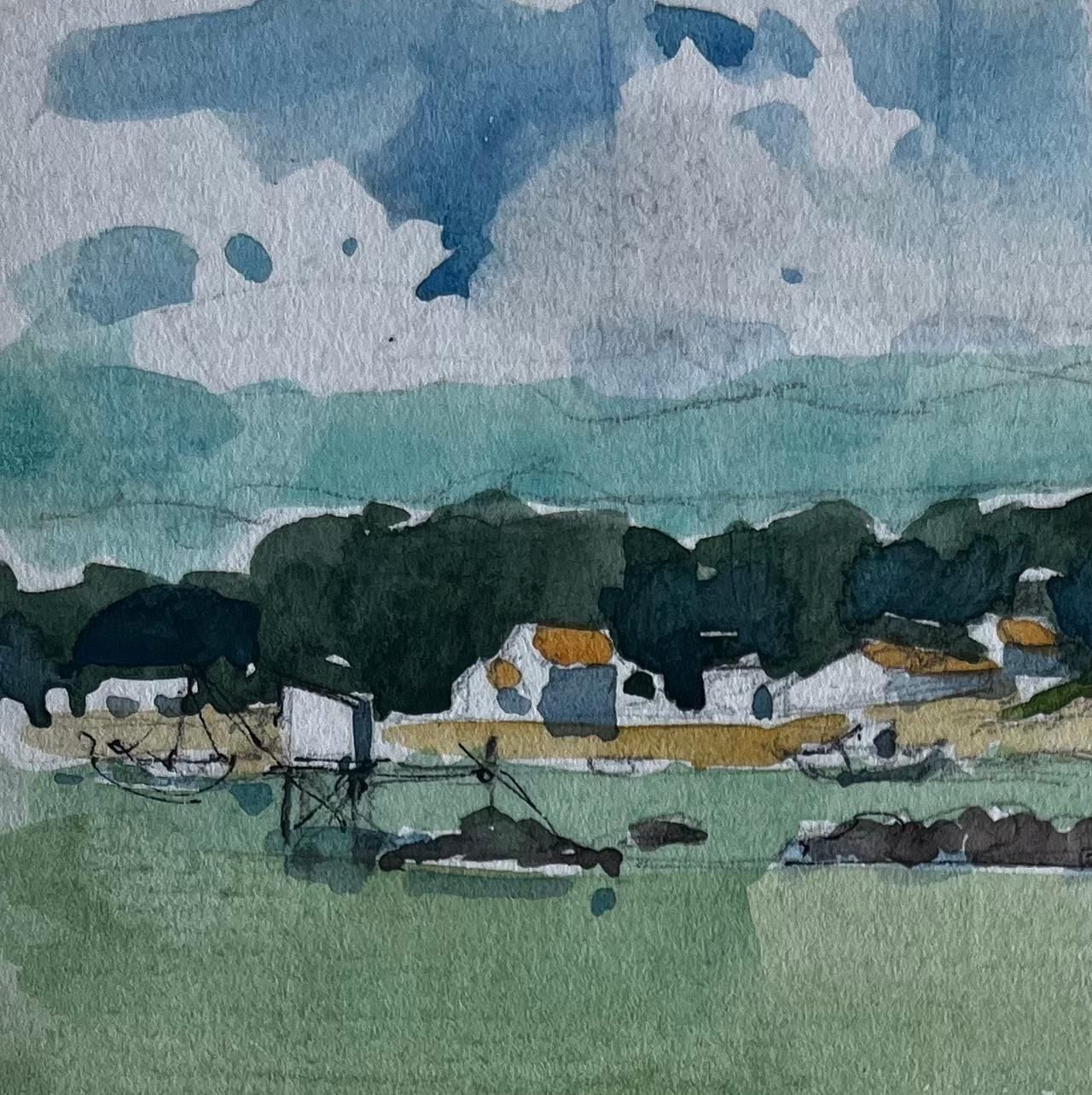 Pierre Neveule Pontreau French Coastal Landscape Watercolour Seaside Scene By Pierre Neveu photo Art