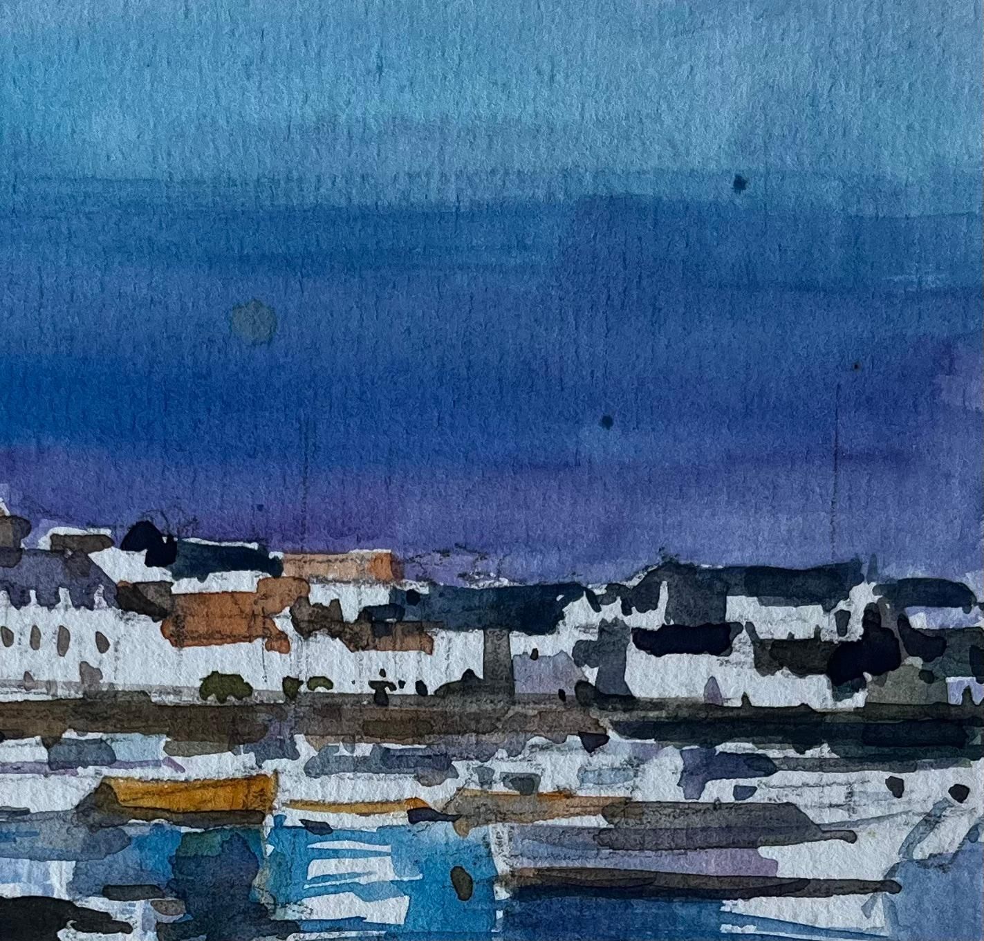 Pierre Neveuevening Harbour Scene Brittany Coast Watercolour Seascape By Pierre Neveu photo Art