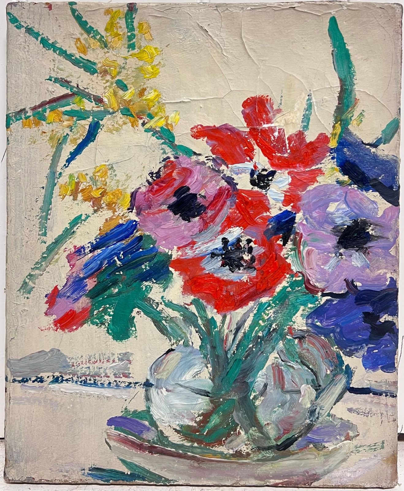 Suzanne Dinkesfrench Mid Century 1950's Oil Painting Flowers In Glass Vase1950's photo furniture