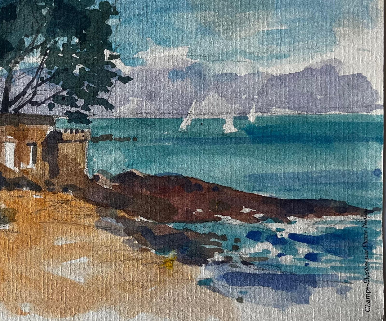 Pierre Neveufrench Coastal Villa And Sea View Brittany Coast Watercolour By Pierre Neveu photo 357.0