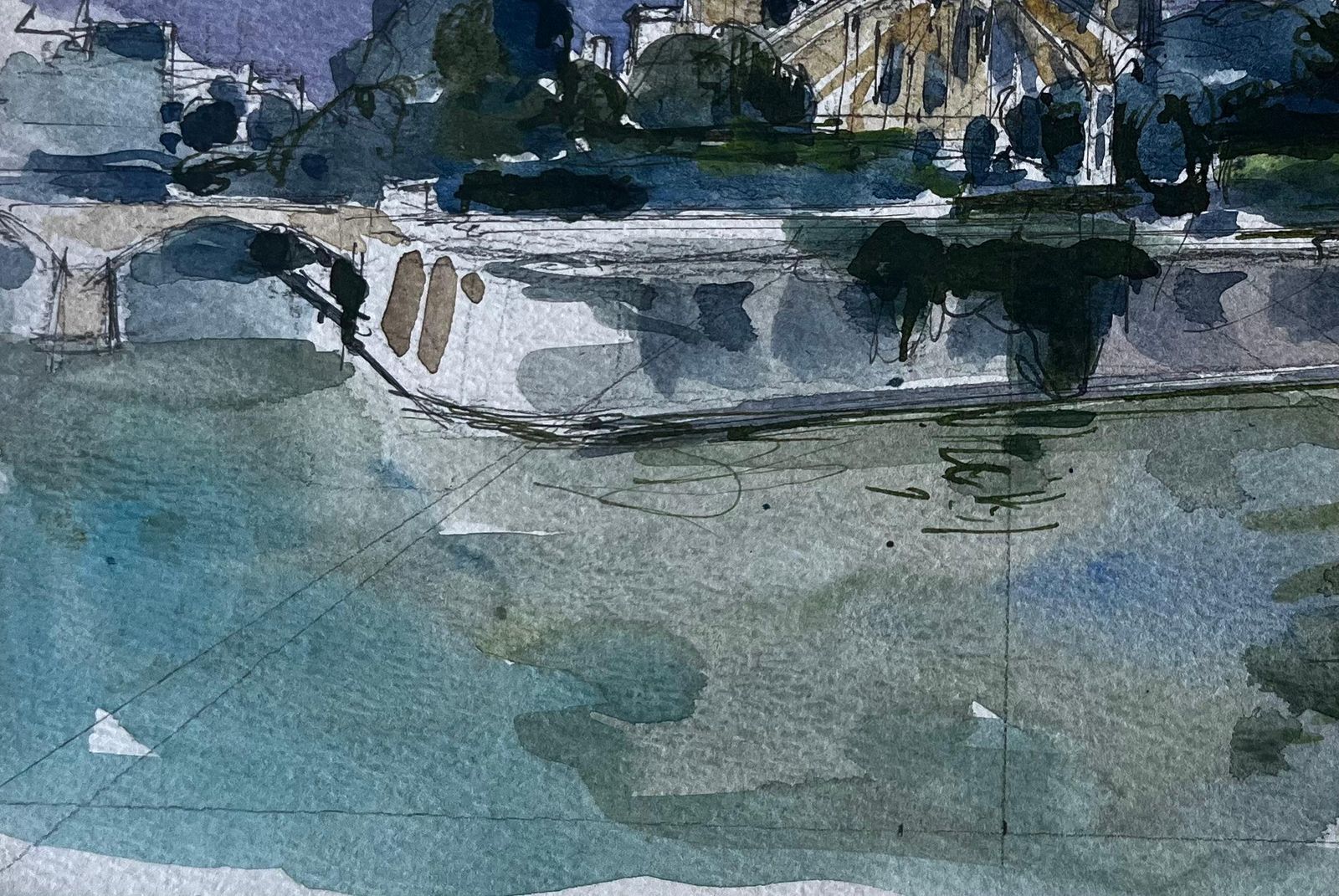 Pierre Neveunotre Dame Cathedral Paris River Seine French Watercolour Cityscape photo Art