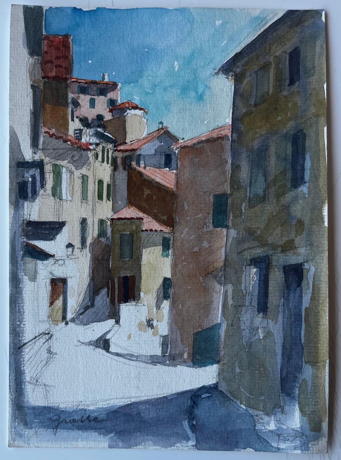 Pierre Neveugrasse Provence Sunlit Village Street Scene Watercolour By Pierre Neveu photo furniture