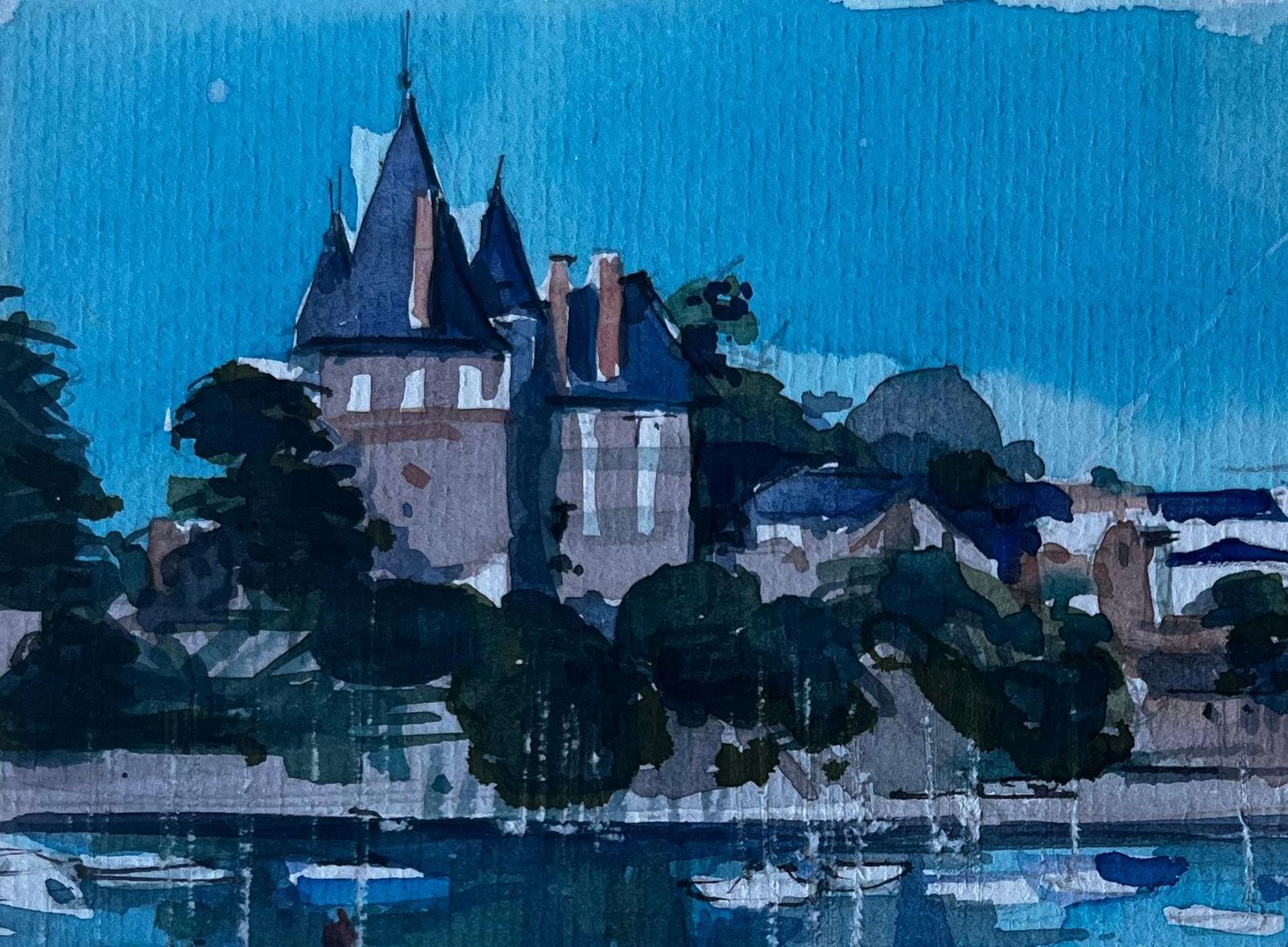 Pierre Neveuchâteau And Harbour At Pornic Brittany French Coastal Watercolour photo for sale