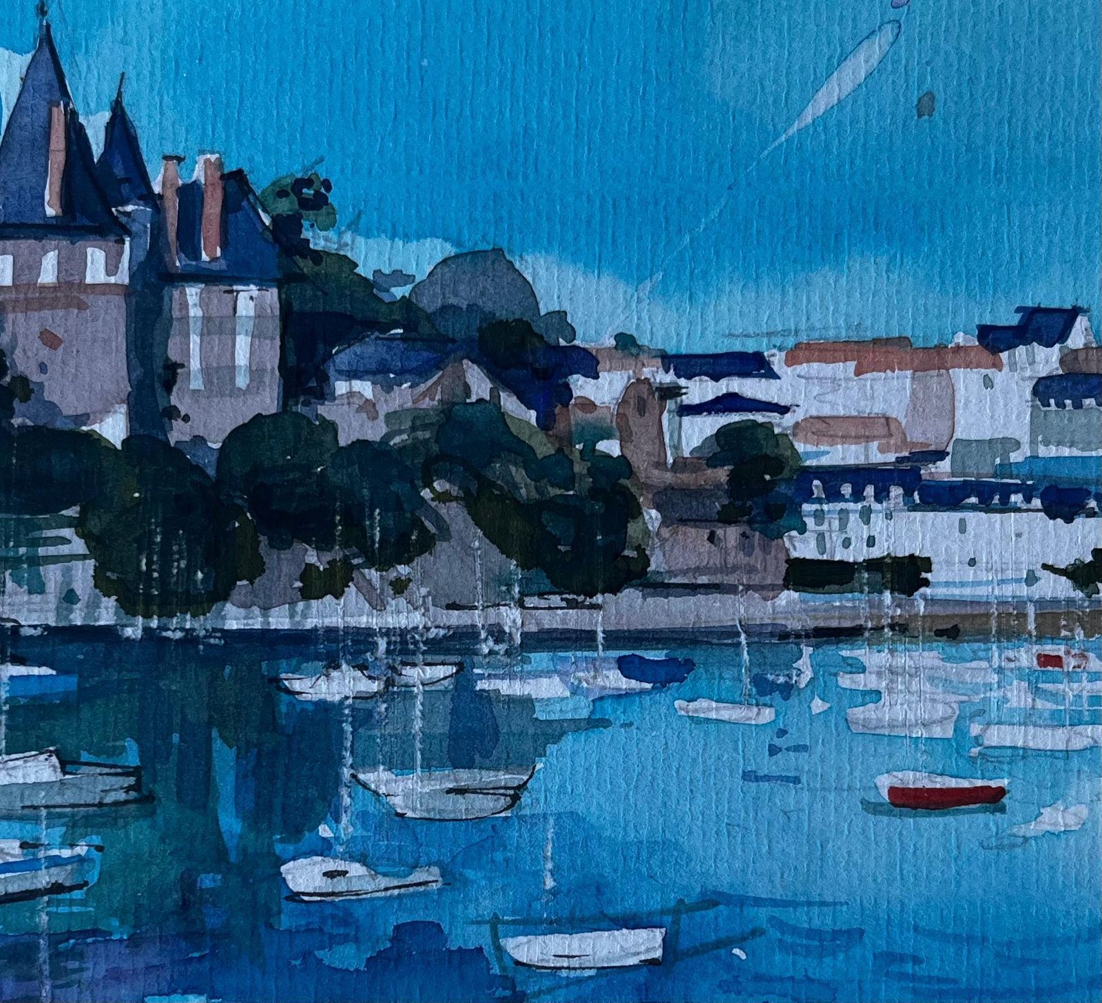 Pierre Neveuchâteau And Harbour At Pornic Brittany French Coastal Watercolour photo vintage
