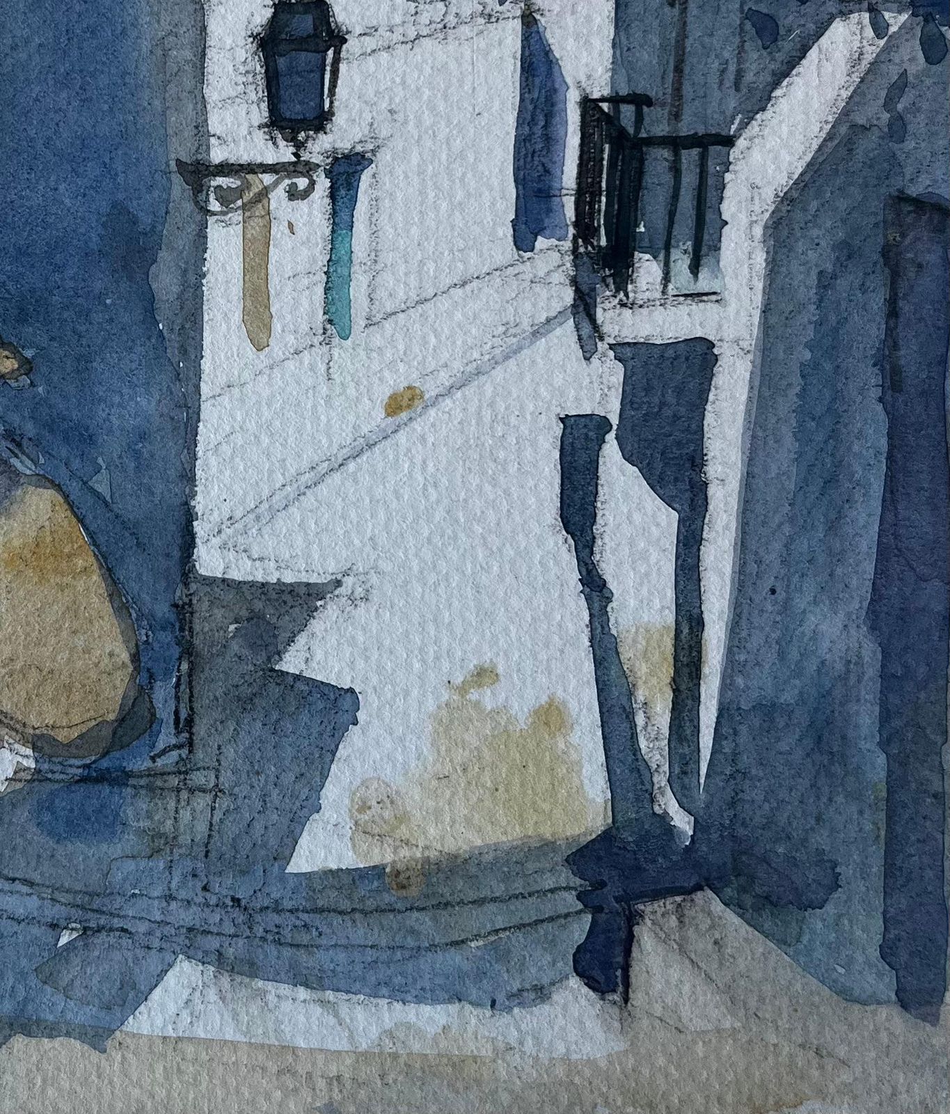 Pierre Neveusunlit Street With Figure French Modernist Watercolour By Pierre Neveu photo 398.0