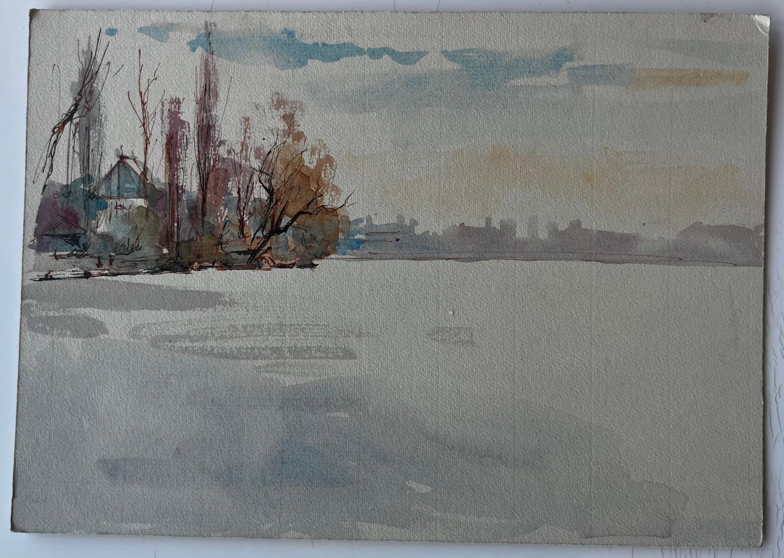 Pierre Neveuriverside Landscape In Winter Light Watercolour By Pierre Neveu photo furniture
