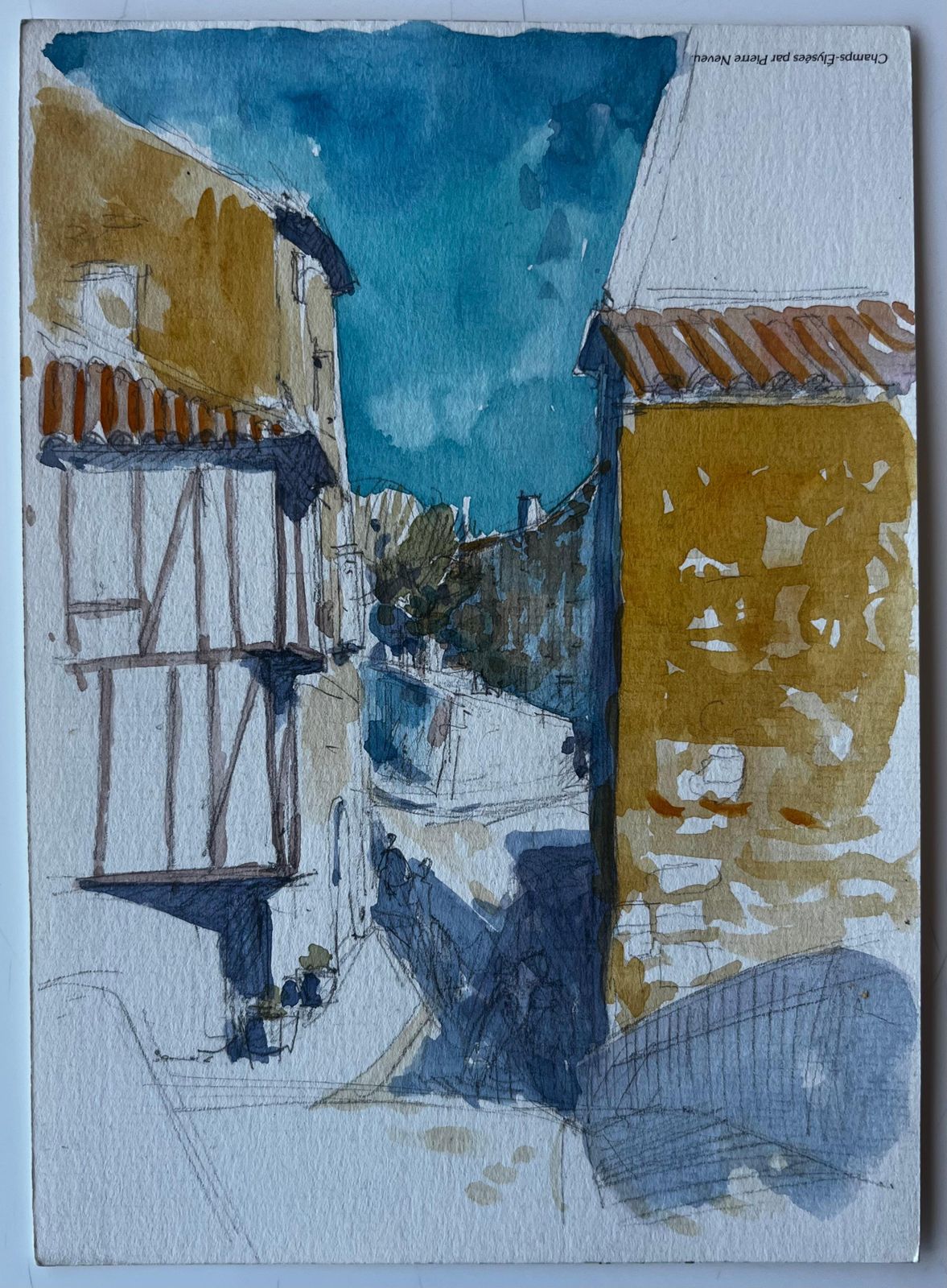 Pierre Neveumedieval Village Street Scene Southwest France Watercolour By Pierre Neveu photo furniture