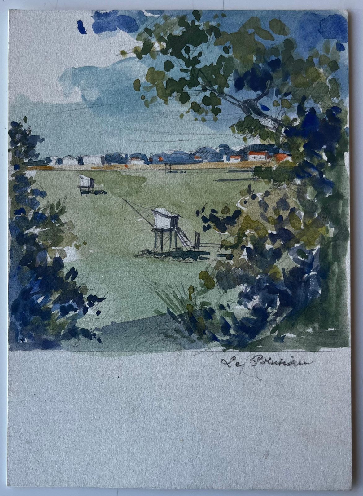 Pierre Neveule Pontreau French Coastal Fishing Huts Watercolour Maritime Scene photo furniture